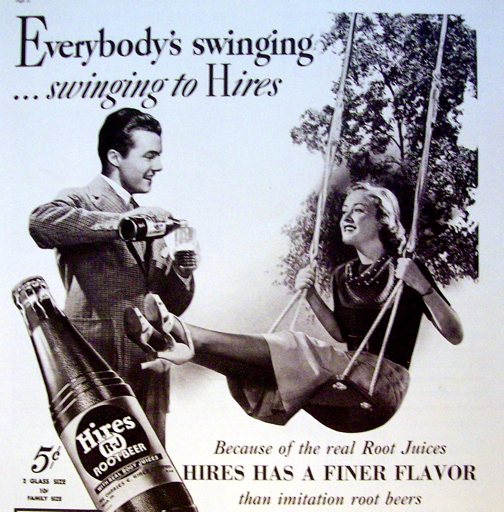 1937 Hires Root Beer with Woman Swinging on Swing