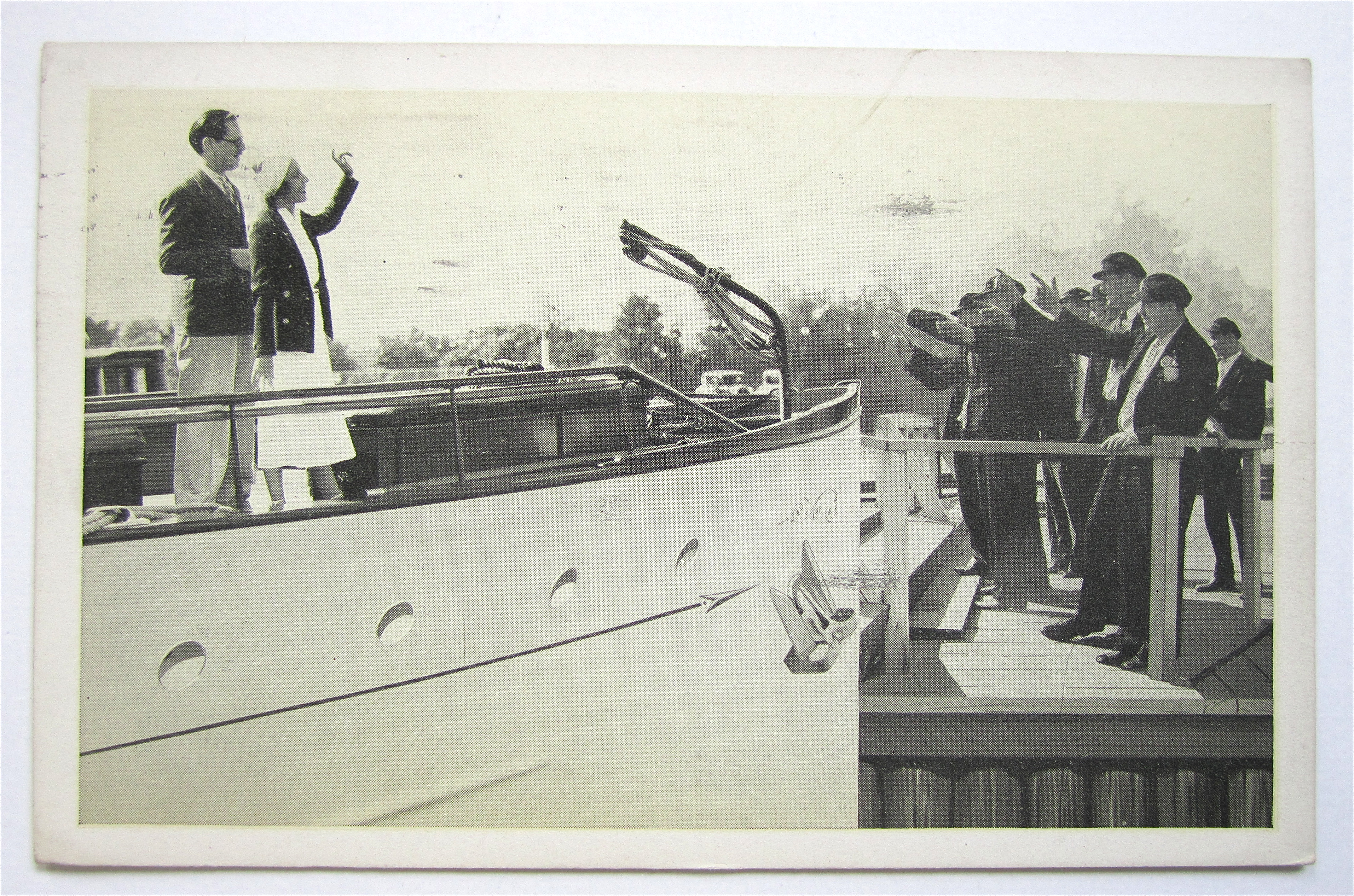 Man & Woman On Boat Waving Goodbye To People Postcard