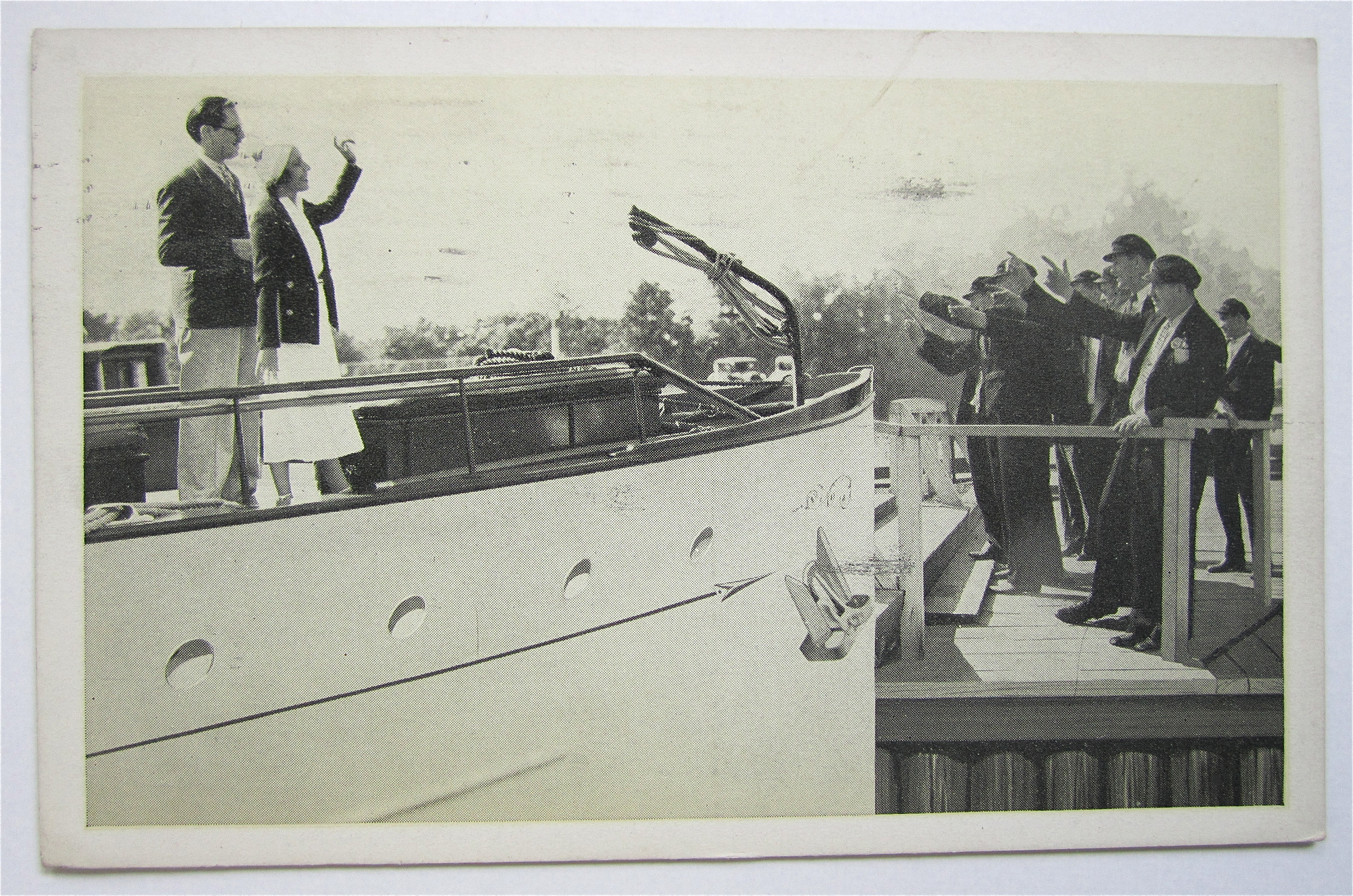 Man & Woman On Boat Waving Goodbye To People Postcard