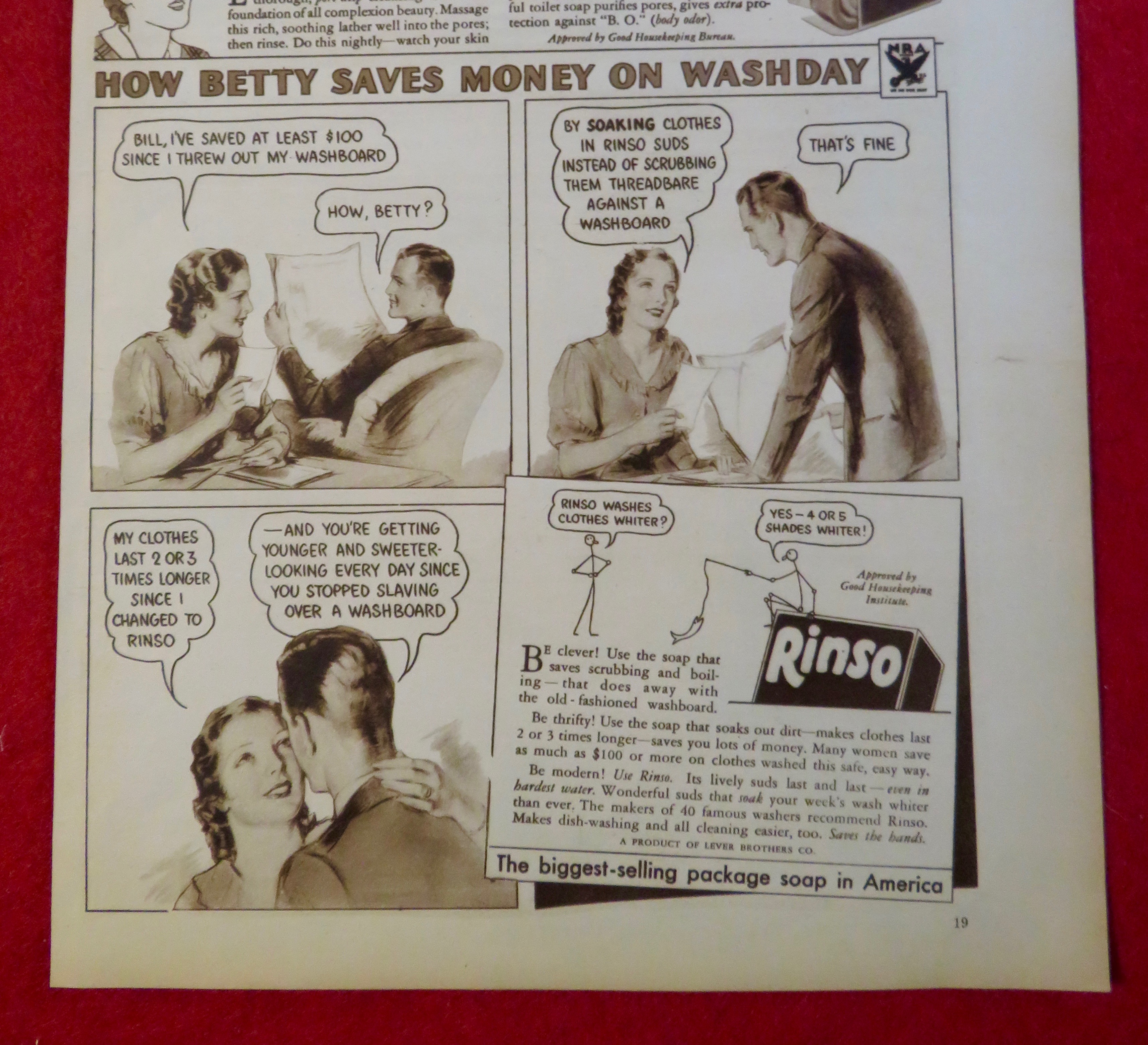 1934 Rinso & Lifebuoy Soap with How Betty Saves Money