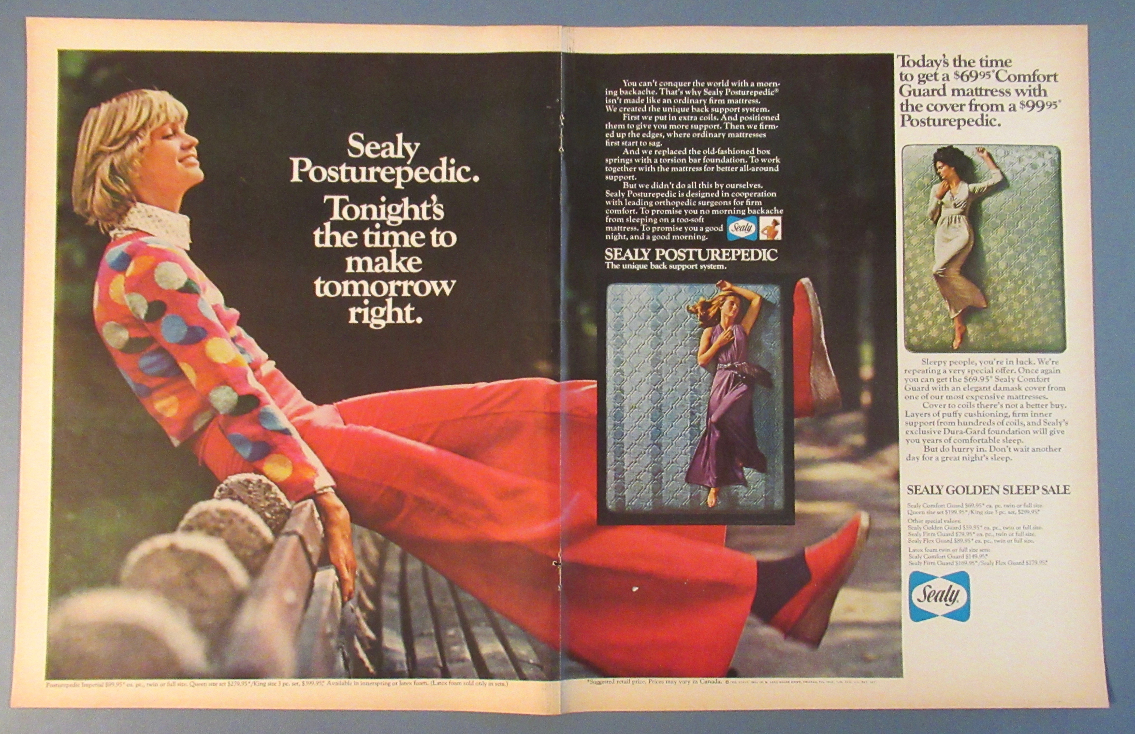 1972 Sealy Posturepedic with Woman Sitting on Bench