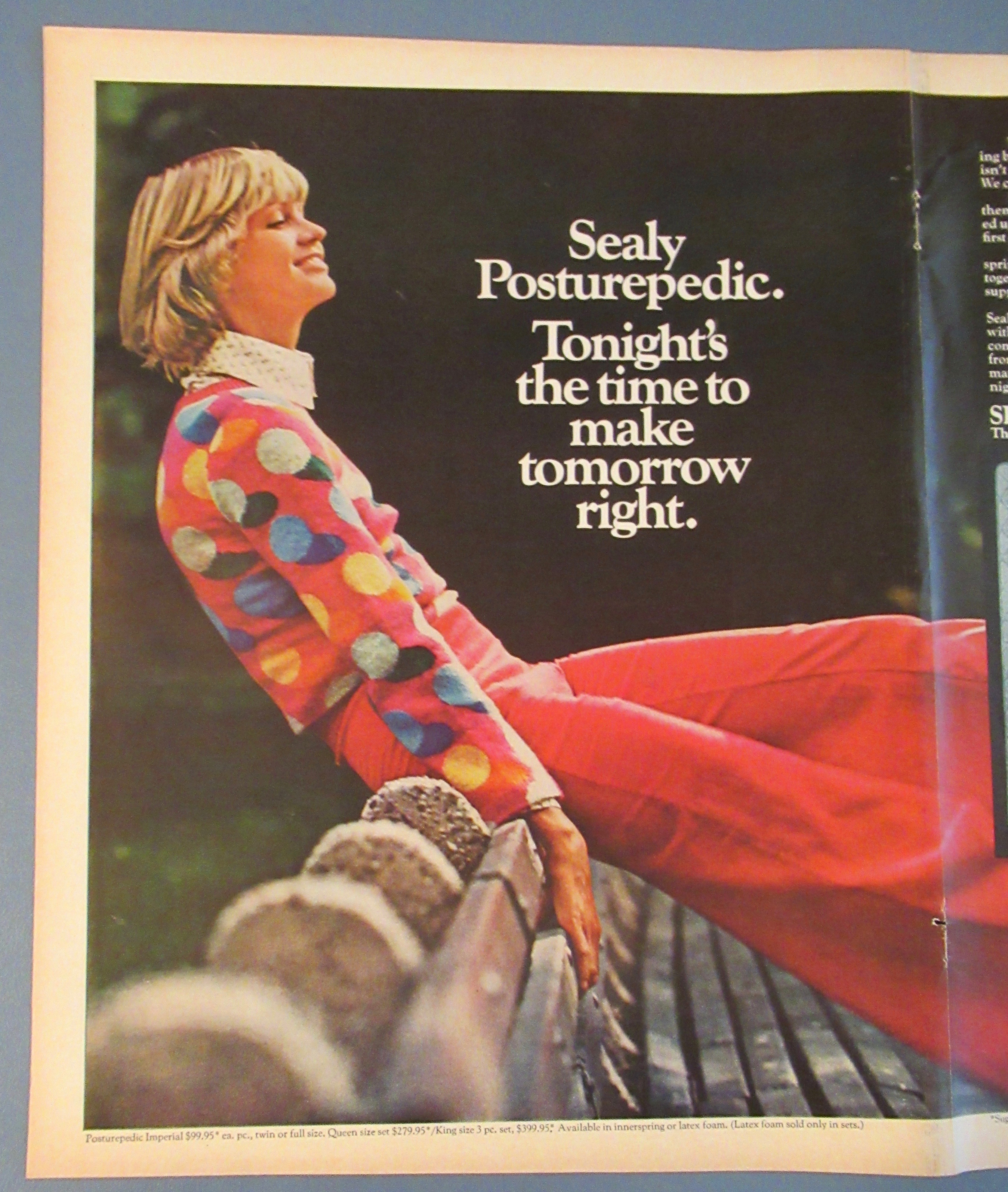 1972 Sealy Posturepedic with Woman Sitting on Bench