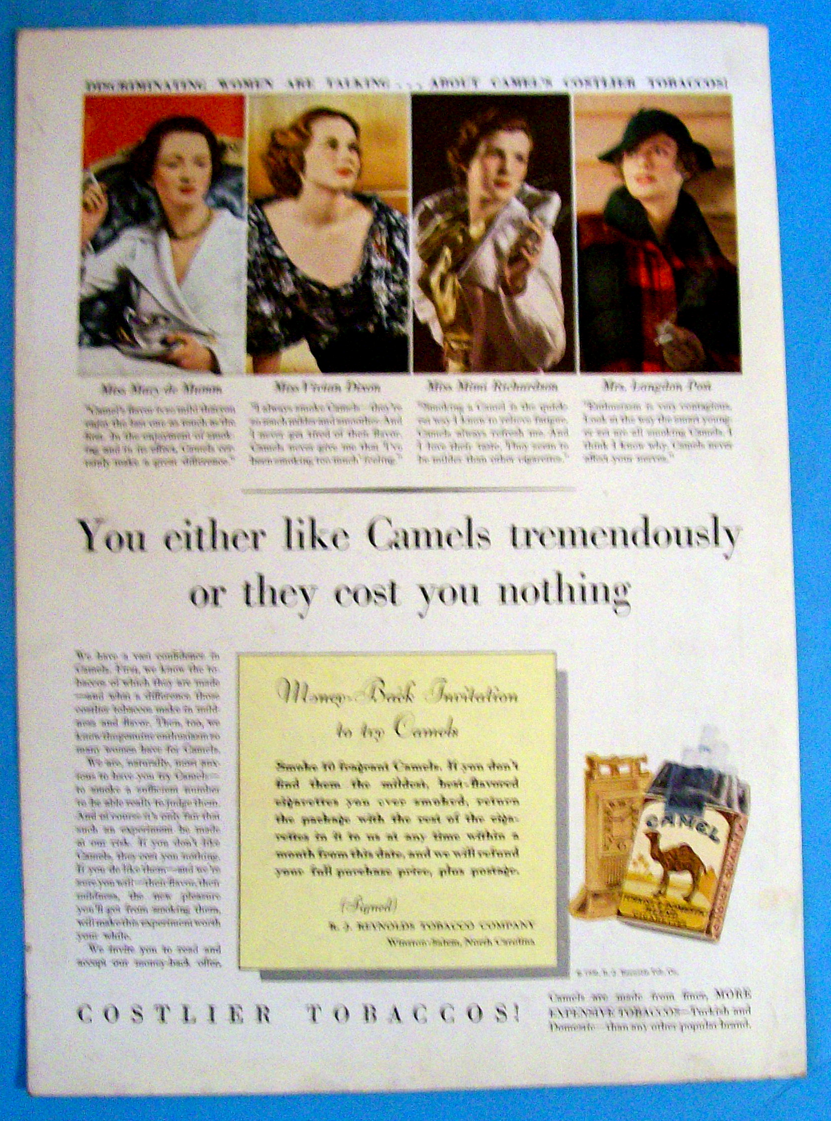 1936 Camel Cigarettes with 4 Women Who Smoke