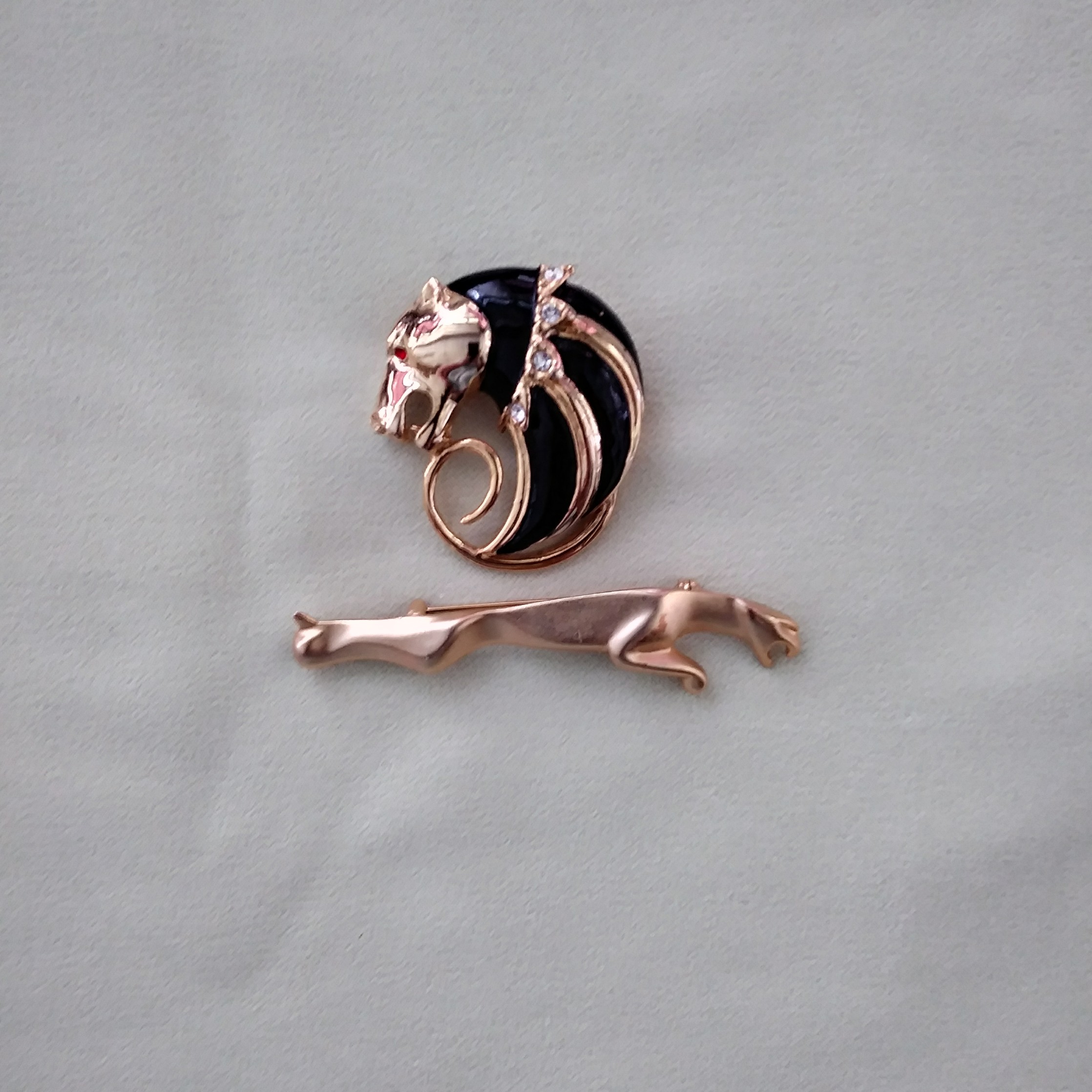 Panther Brooch Pin 2 Pc Rhinestones