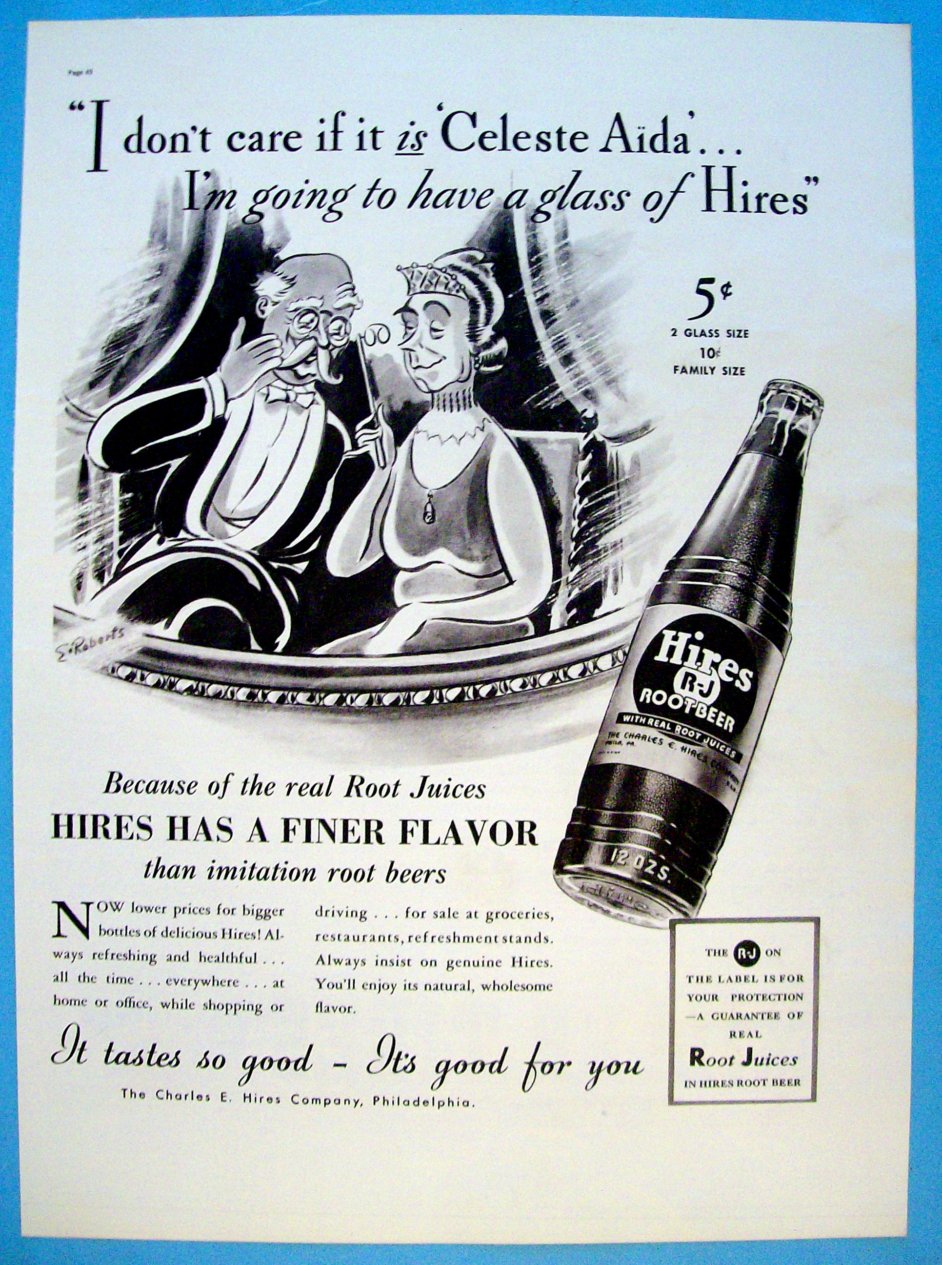 1937 Hires Root Beer w/Woman & Man Sitting in Balcony