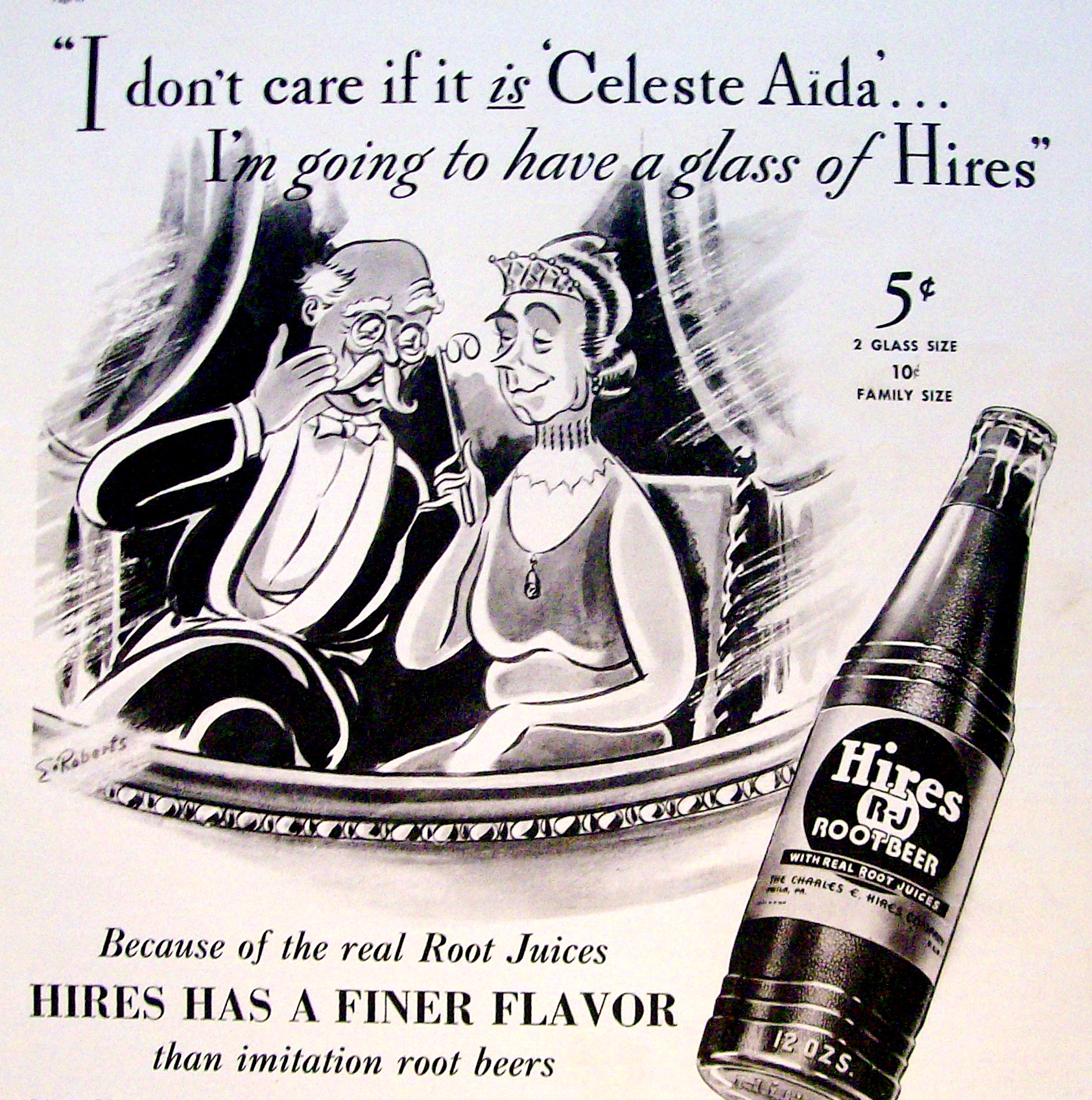 1937 Hires Root Beer w/Woman & Man Sitting in Balcony