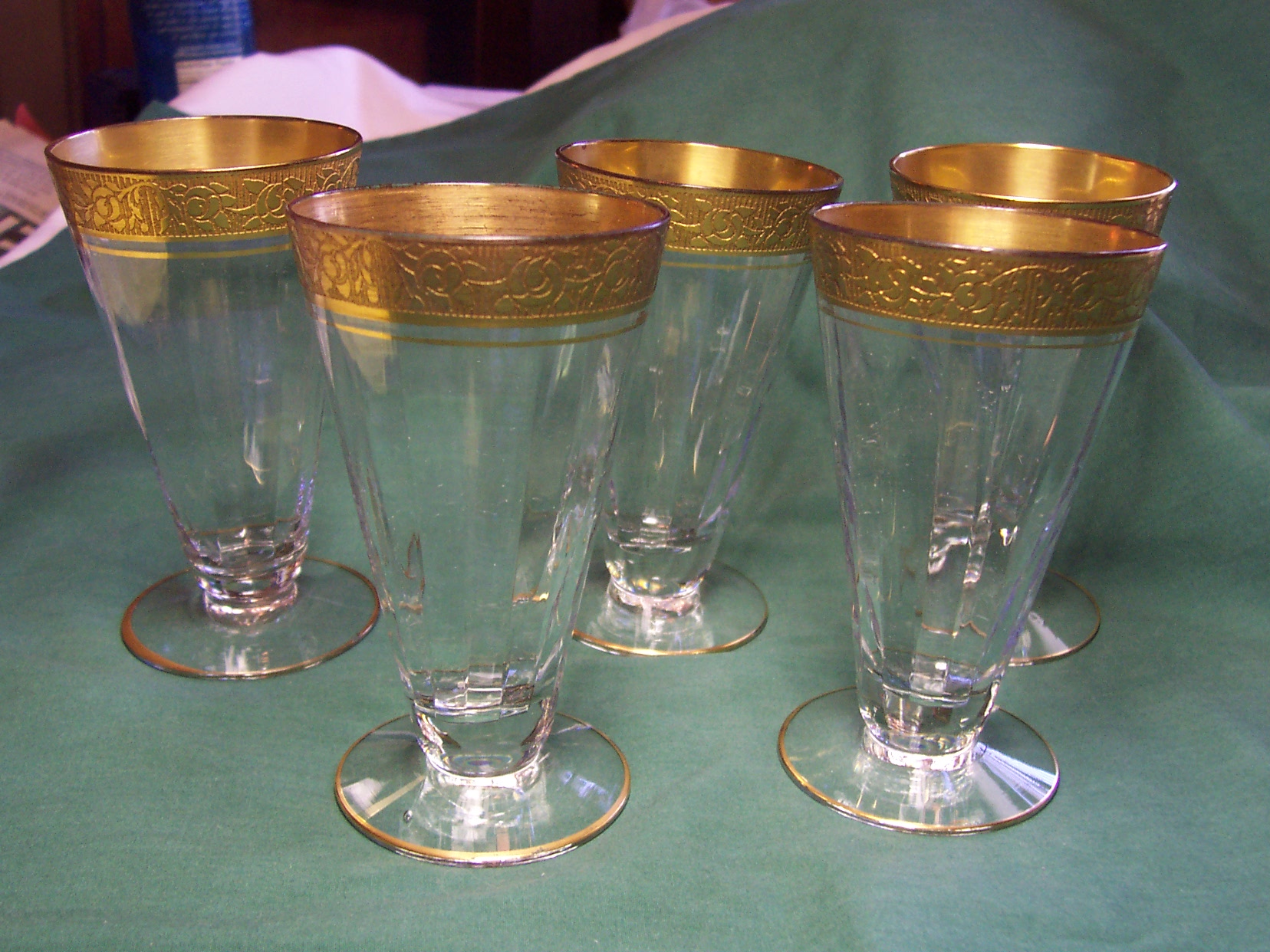 Fostoria Brocade Gold Encrusted Crystal set 5