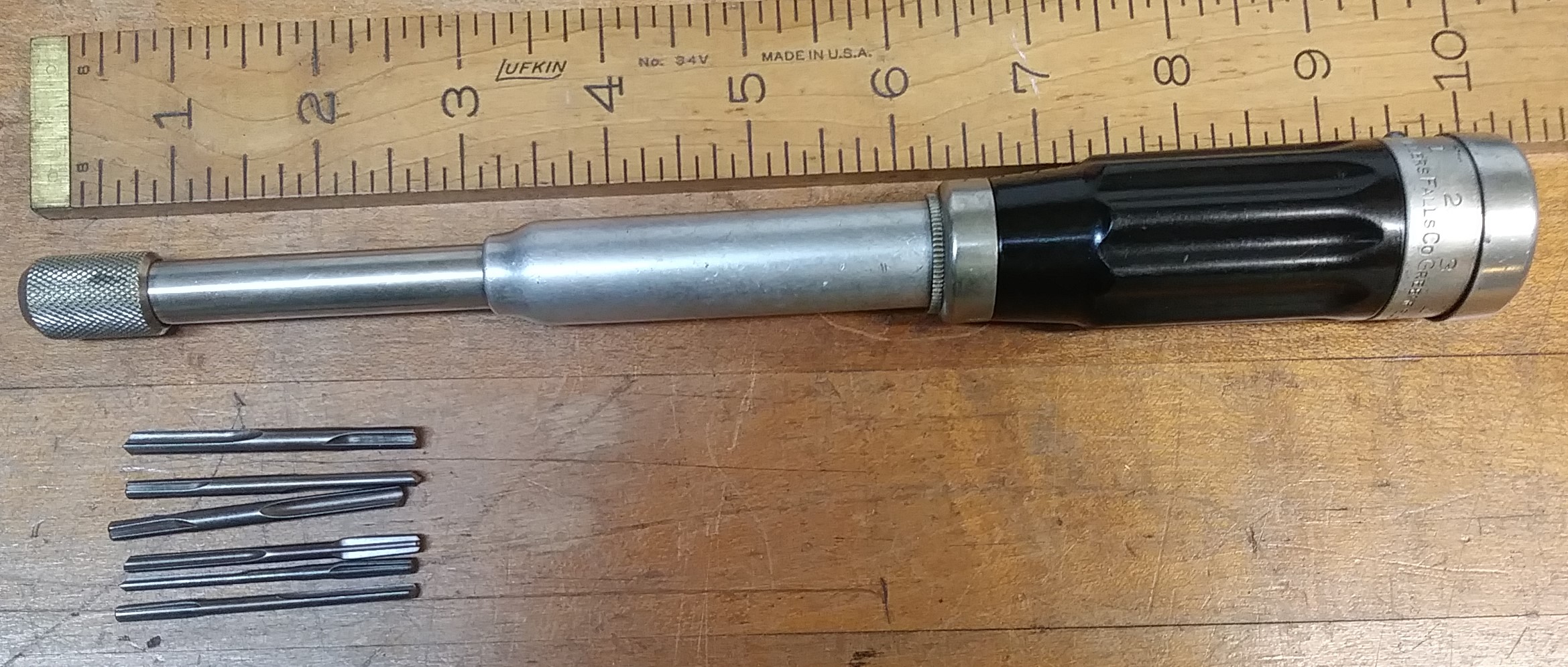 Millers Falls No. 188A Spiral Push Drill w/5 Bits