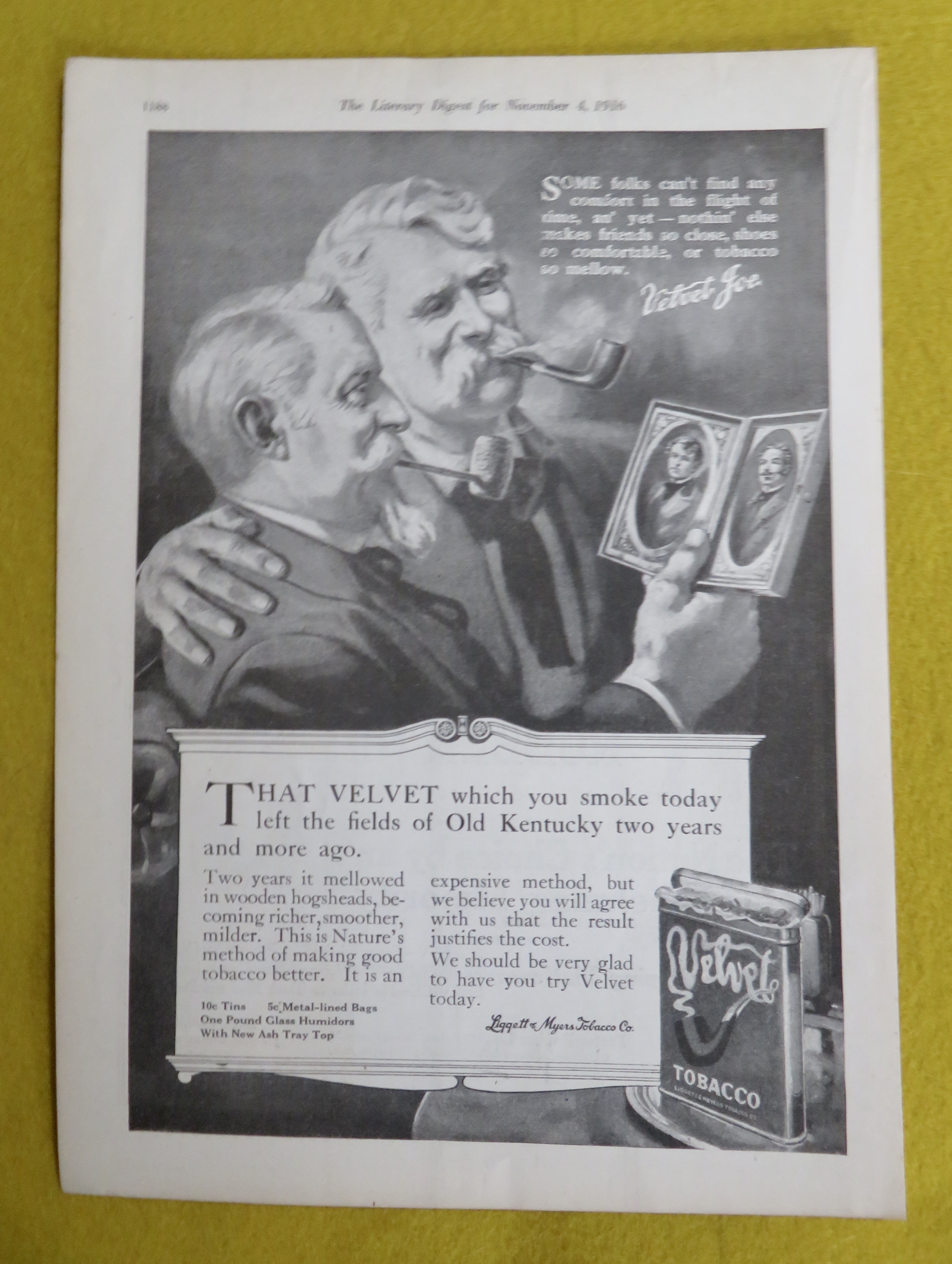 1916 Velvet Tobacco with 2 Men Smoking & Holding Pics