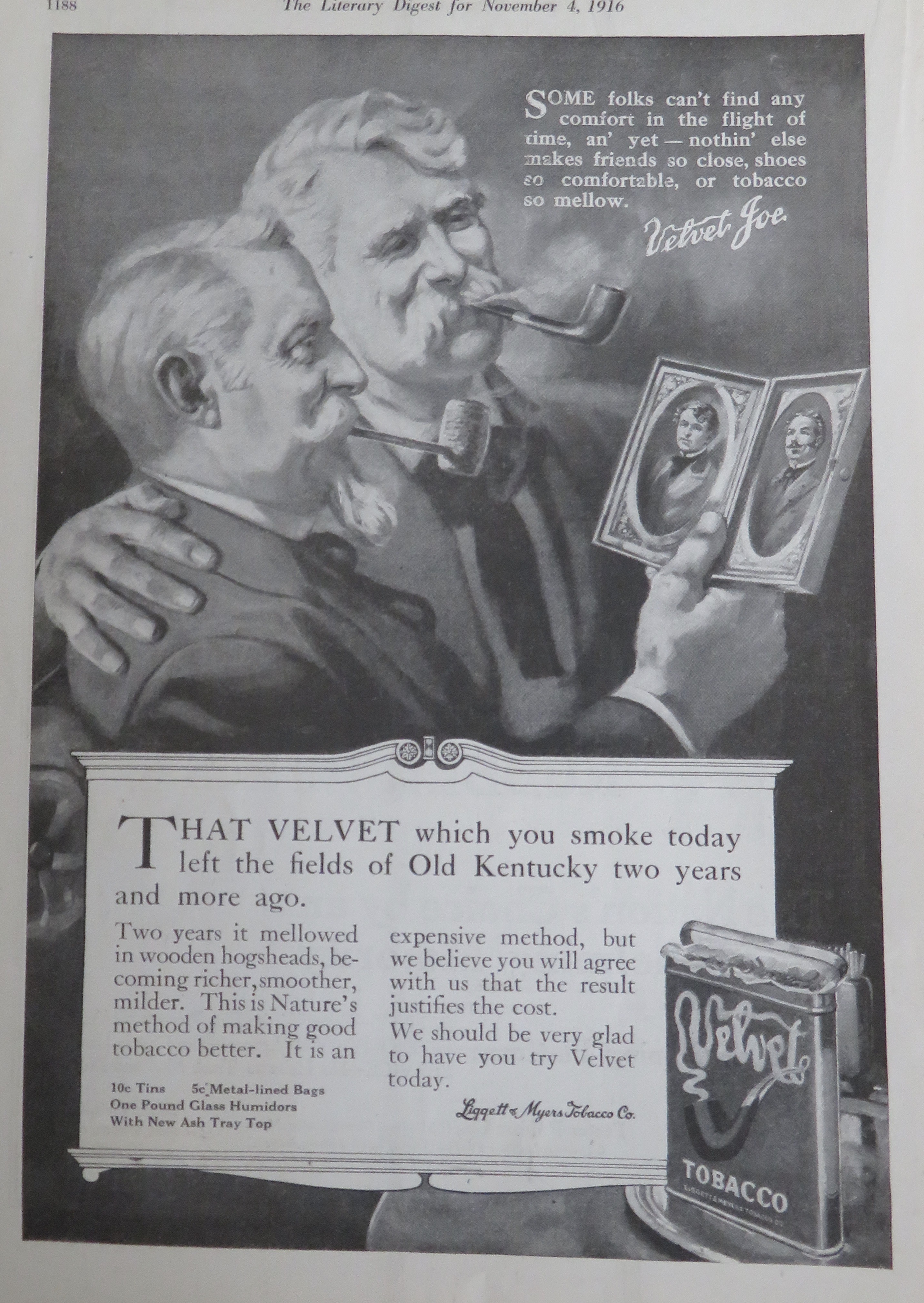 1916 Velvet Tobacco with 2 Men Smoking & Holding Pics