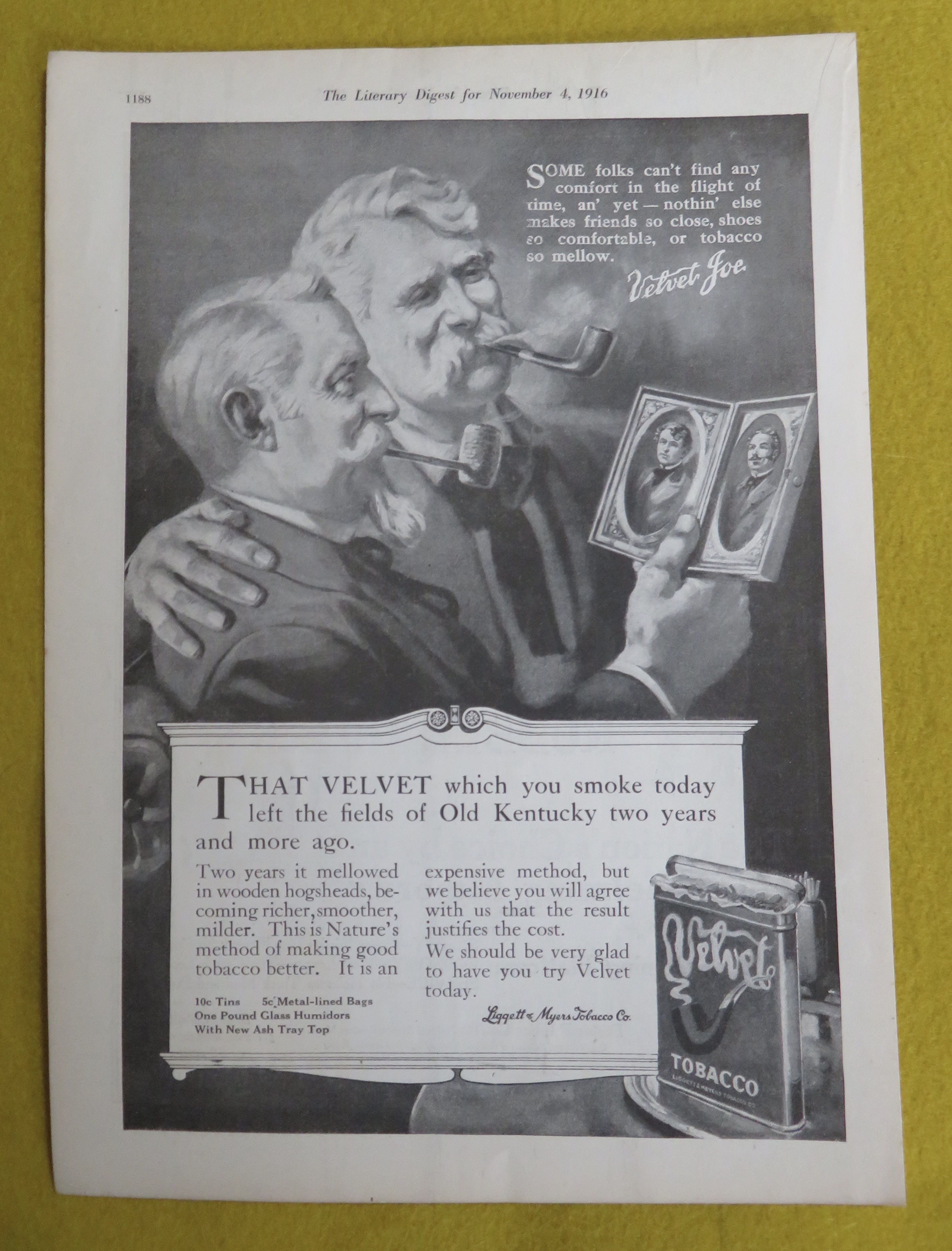 1916 Velvet Tobacco with 2 Men Smoking & Holding Pics