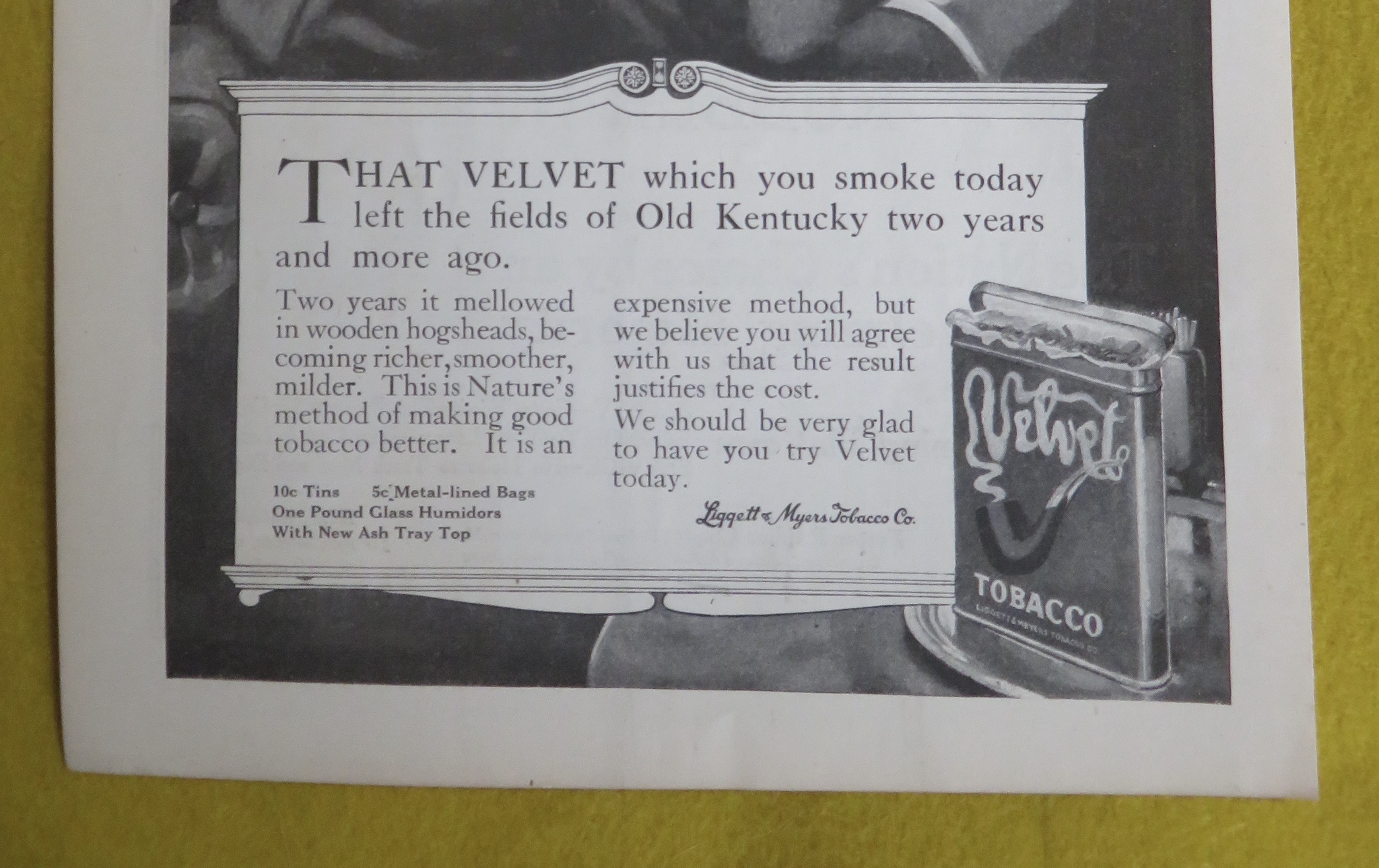 1916 Velvet Tobacco with 2 Men Smoking & Holding Pics