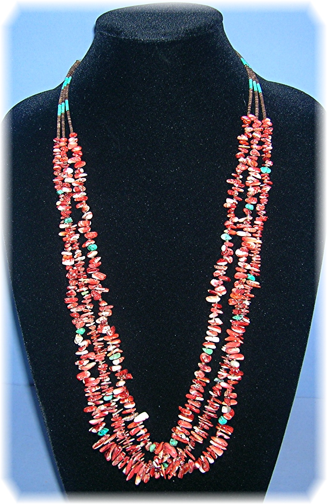 3 Strand Spiney Oyester Turquoise Heishi Bead Necklace