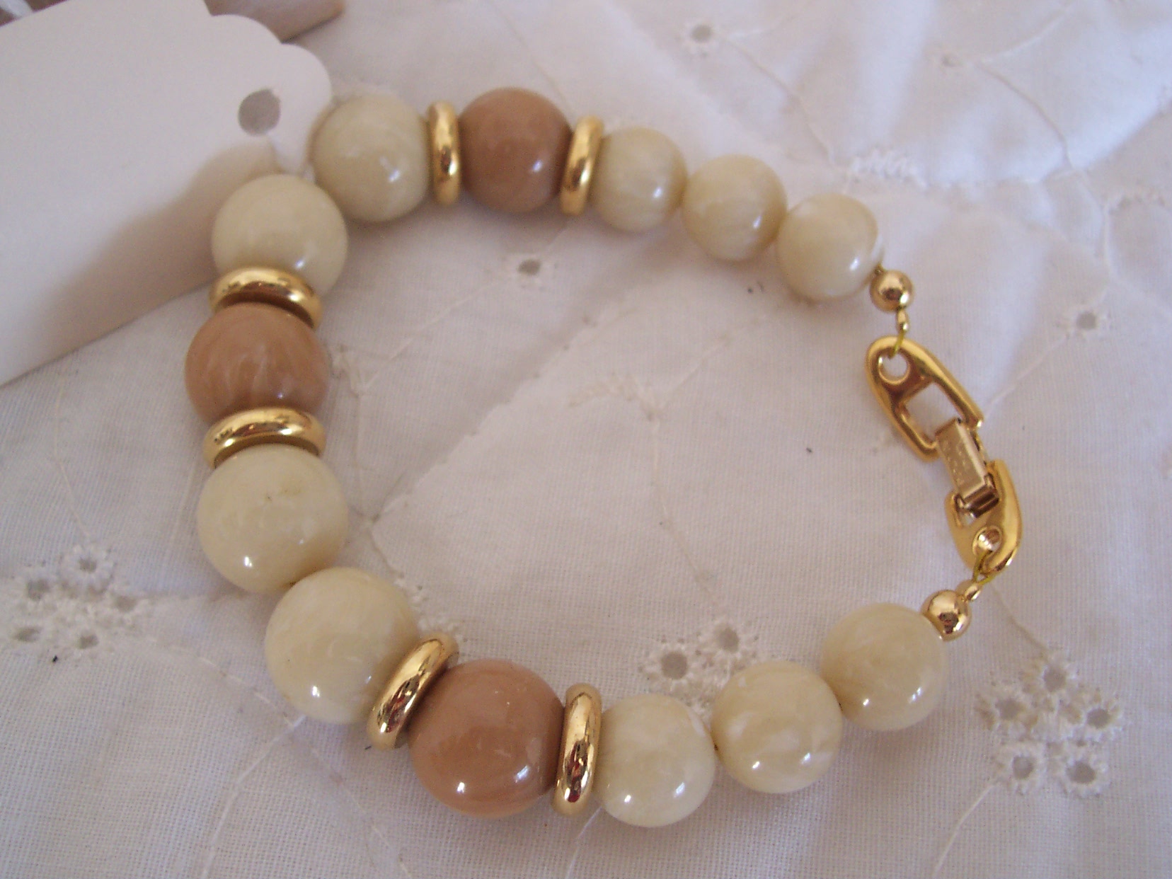 Napier Beaded Bracelet Gold Ivory and Beige