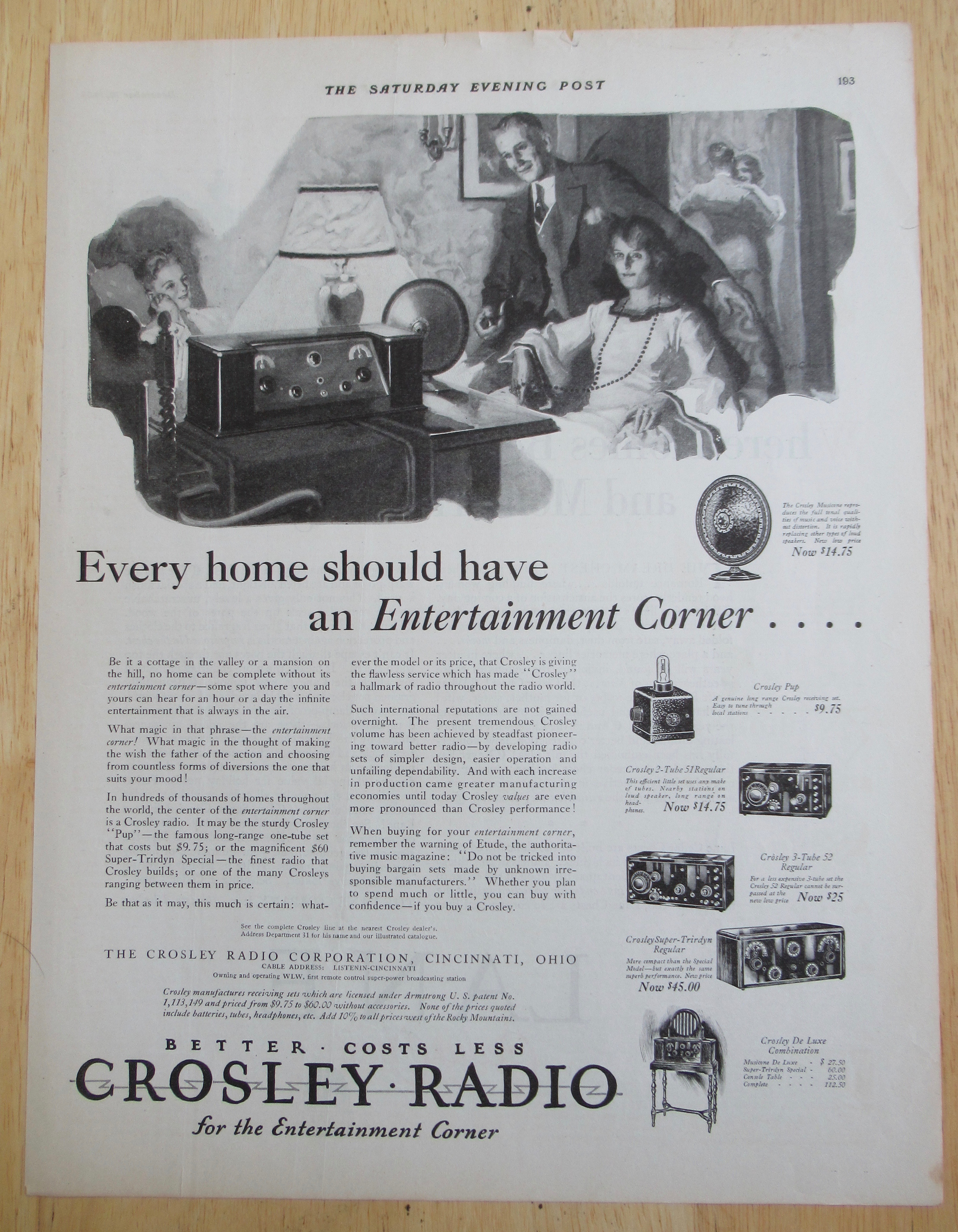 1925 Crosley Radio with the Entertainment Corner