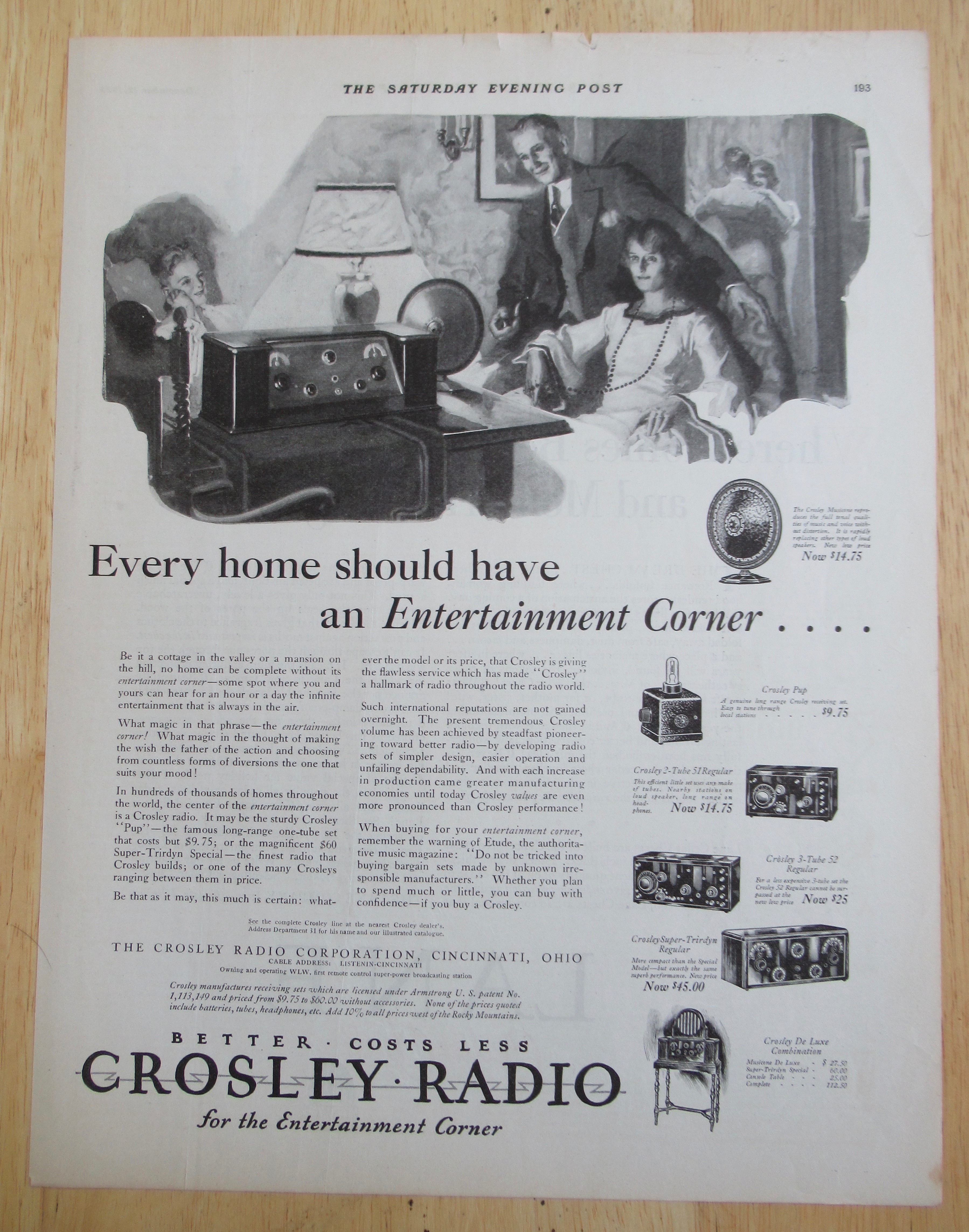 1925 Crosley Radio with the Entertainment Corner