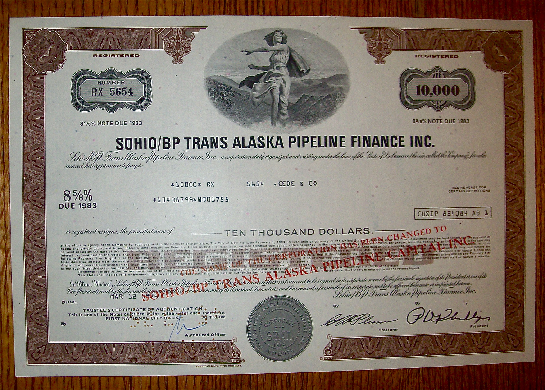 1976 Sohio/BP Trans Alaska Pipeline $10,000 Note