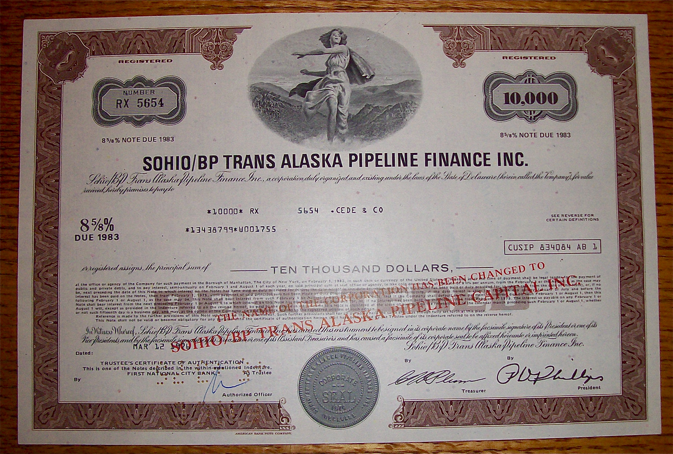 1976 Sohio/BP Trans Alaska Pipeline $10,000 Note