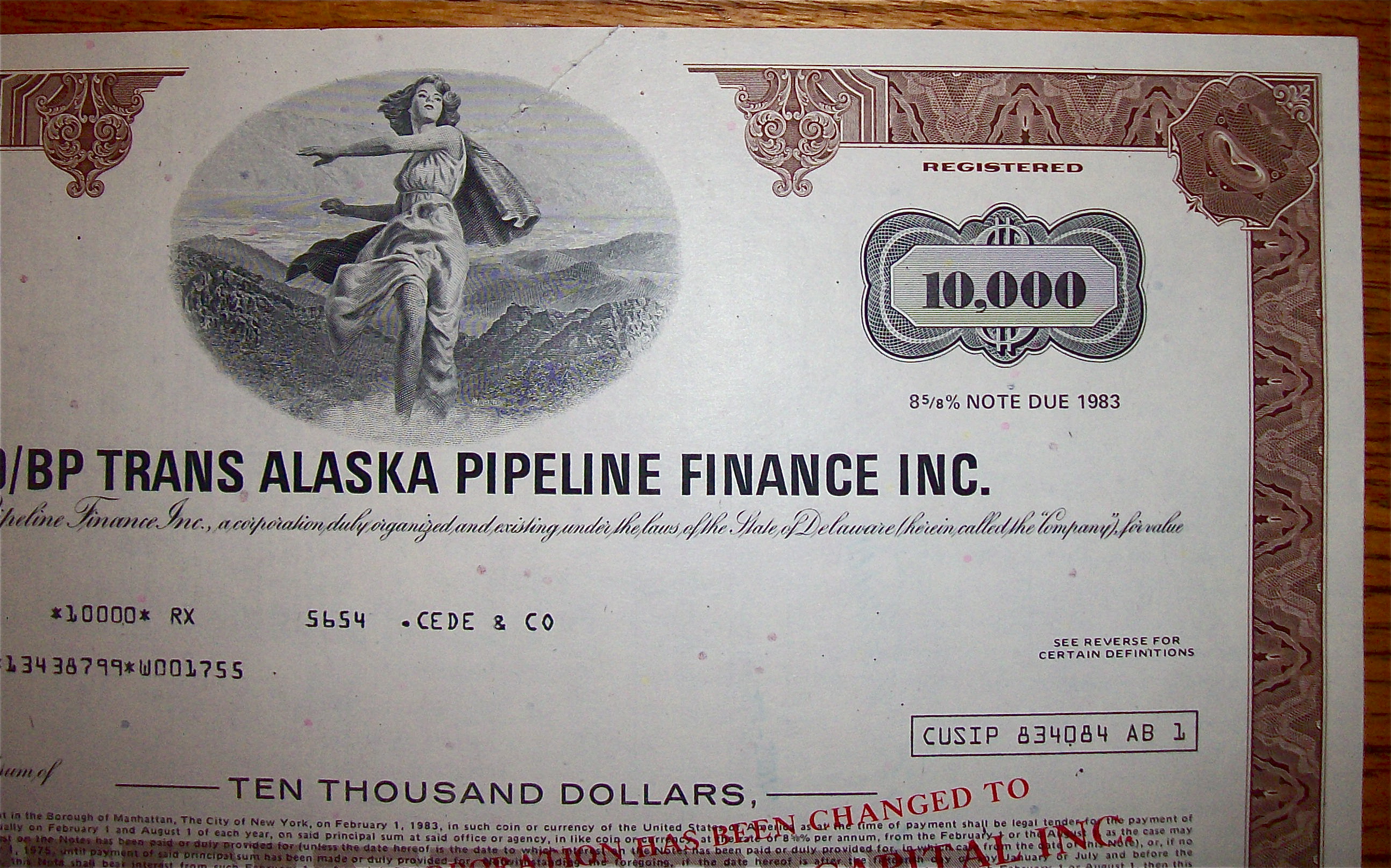 1976 Sohio/BP Trans Alaska Pipeline $10,000 Note