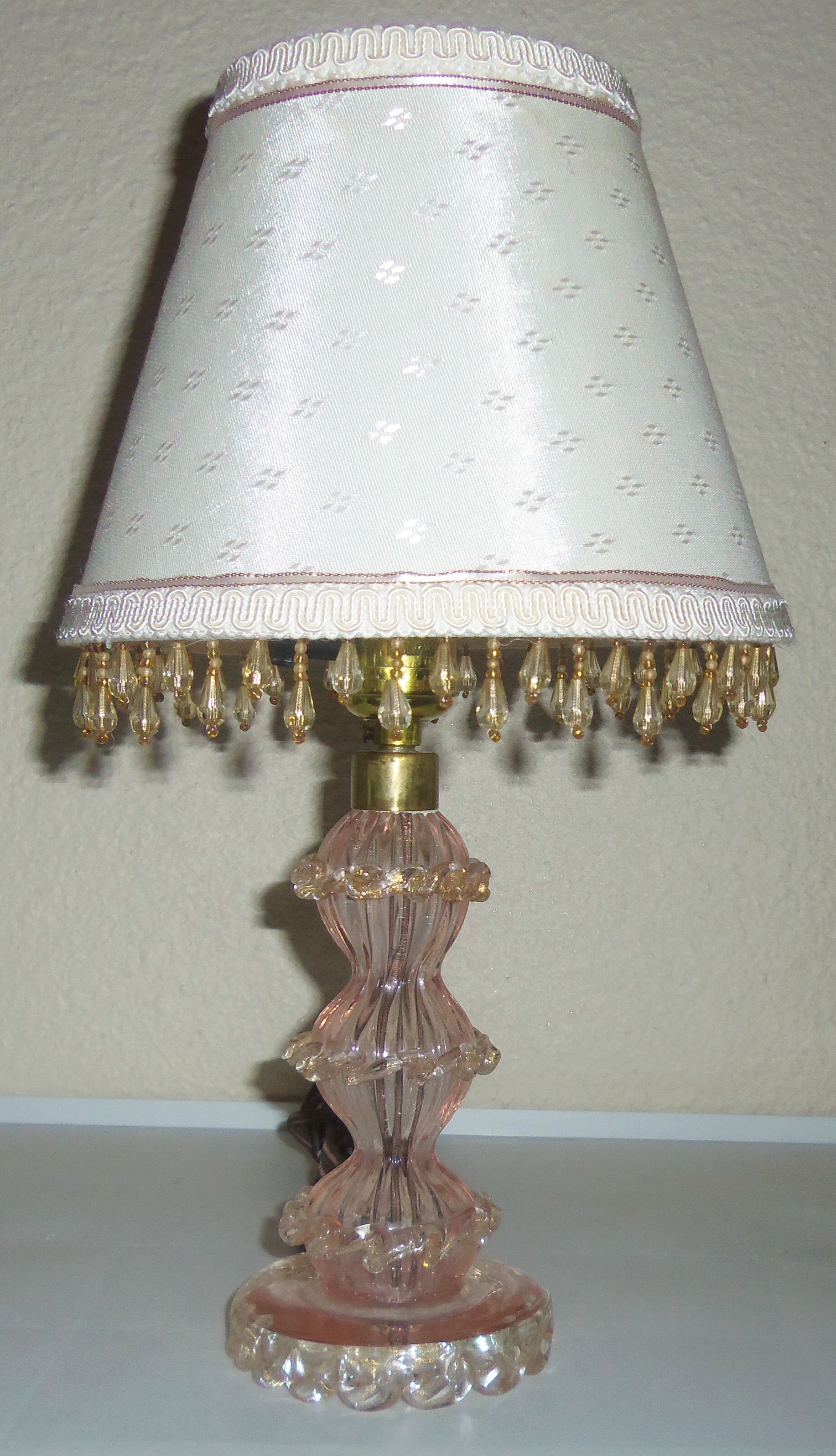 Murano Glass Gold Dust Boudoir Lamp W/Matching Shade!