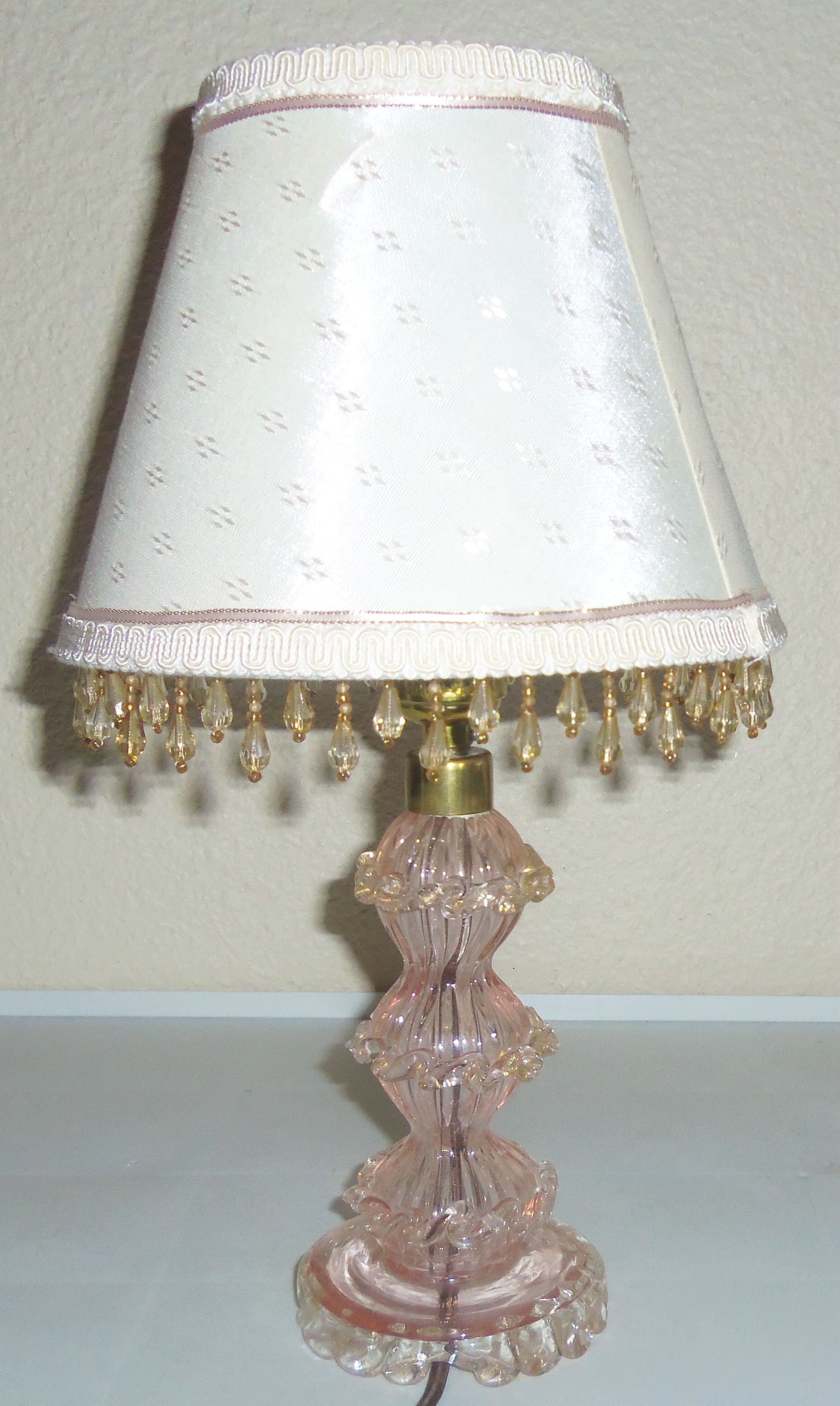 Murano Glass Gold Dust Boudoir Lamp W/Matching Shade!