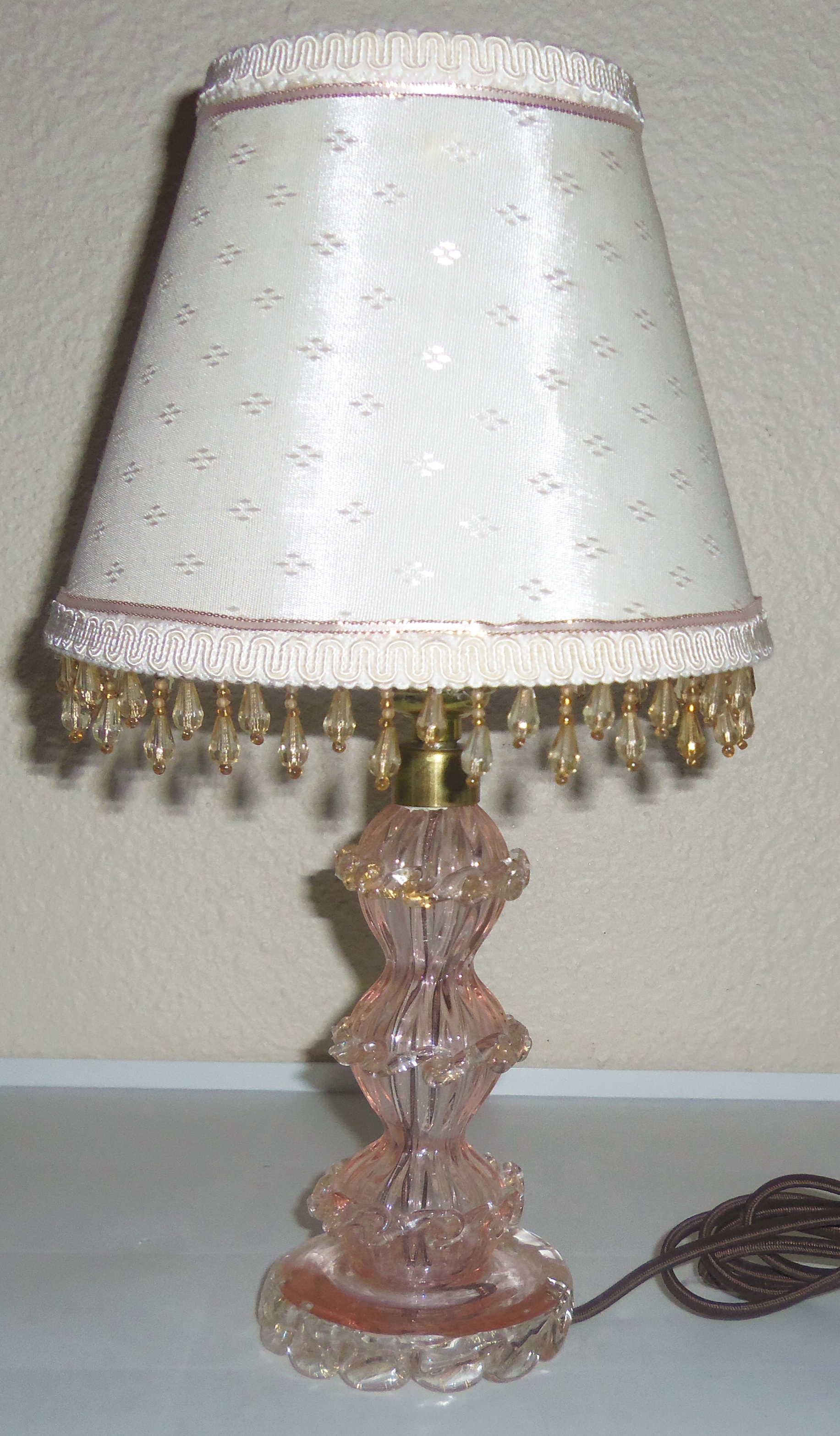 Murano Glass Gold Dust Boudoir Lamp W/Matching Shade!