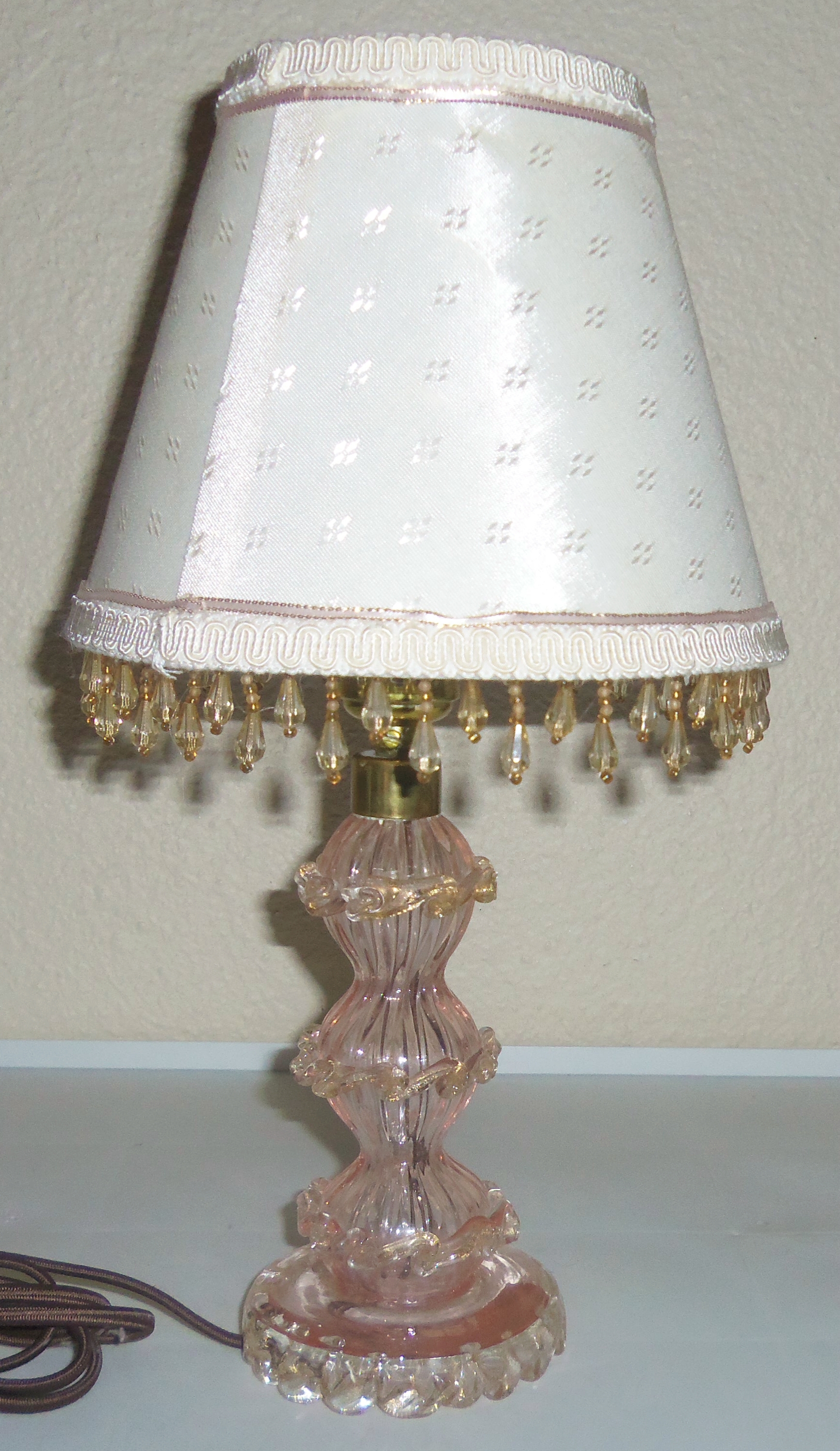 Murano Glass Gold Dust Boudoir Lamp W/Matching Shade!