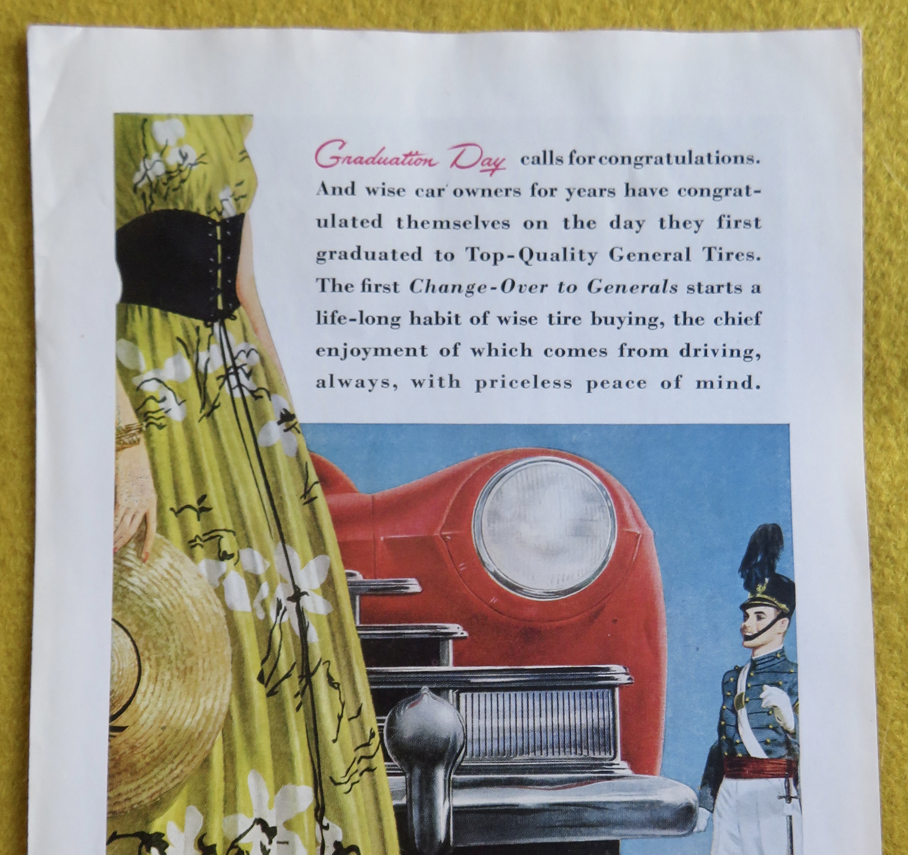 1946 General Tires with Soldier Standing By Car