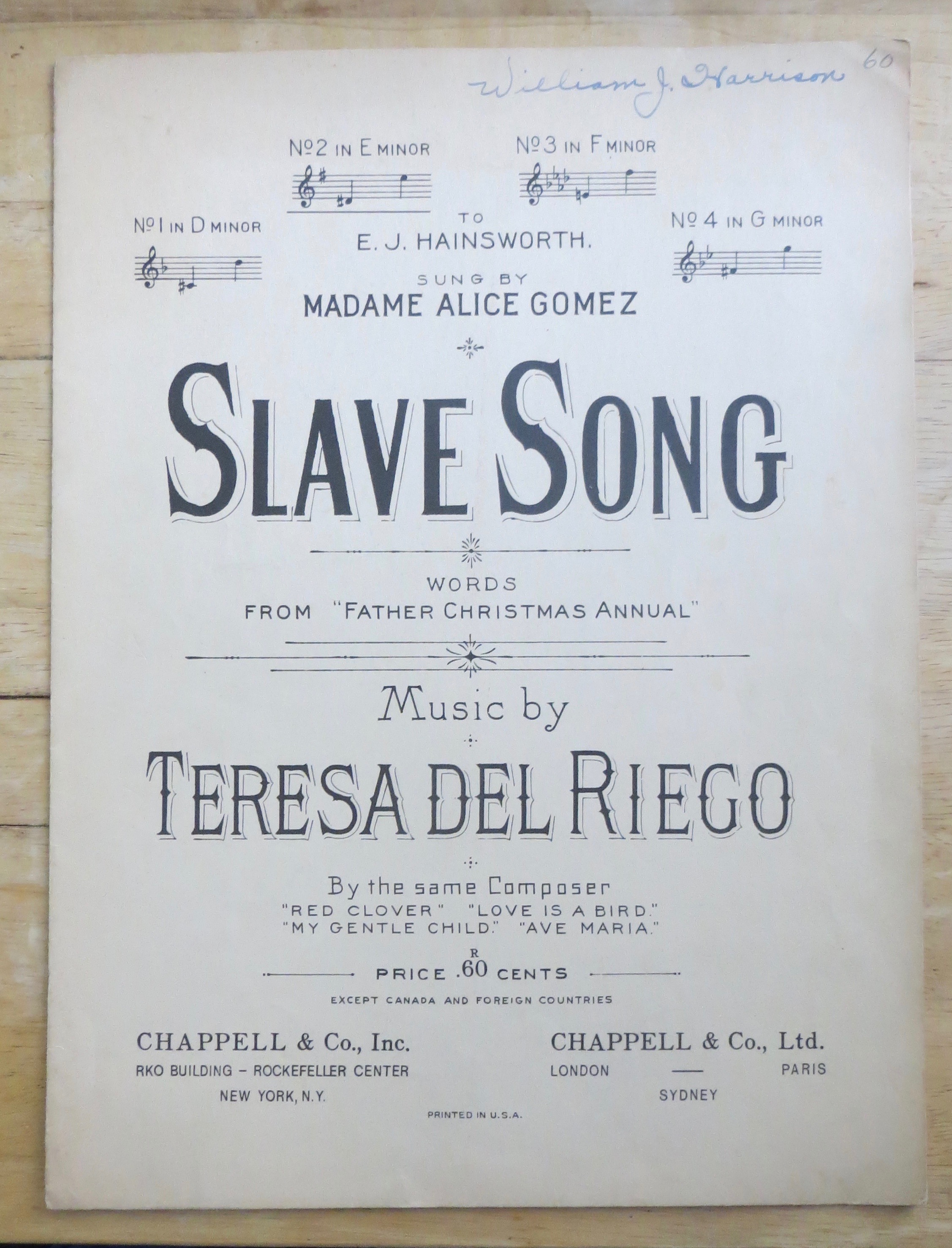1899 Slave Song Sheet Music