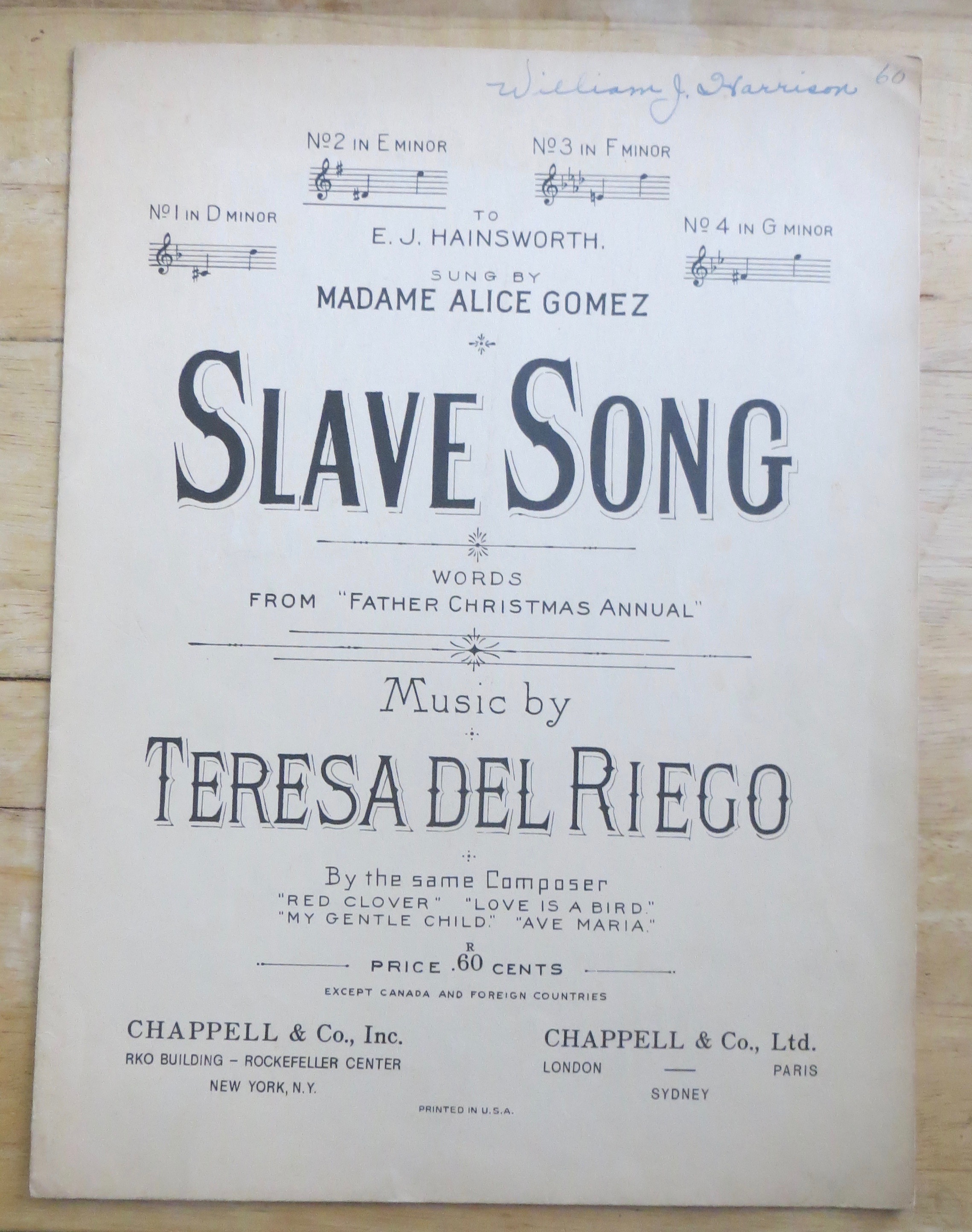 1899 Slave Song Sheet Music
