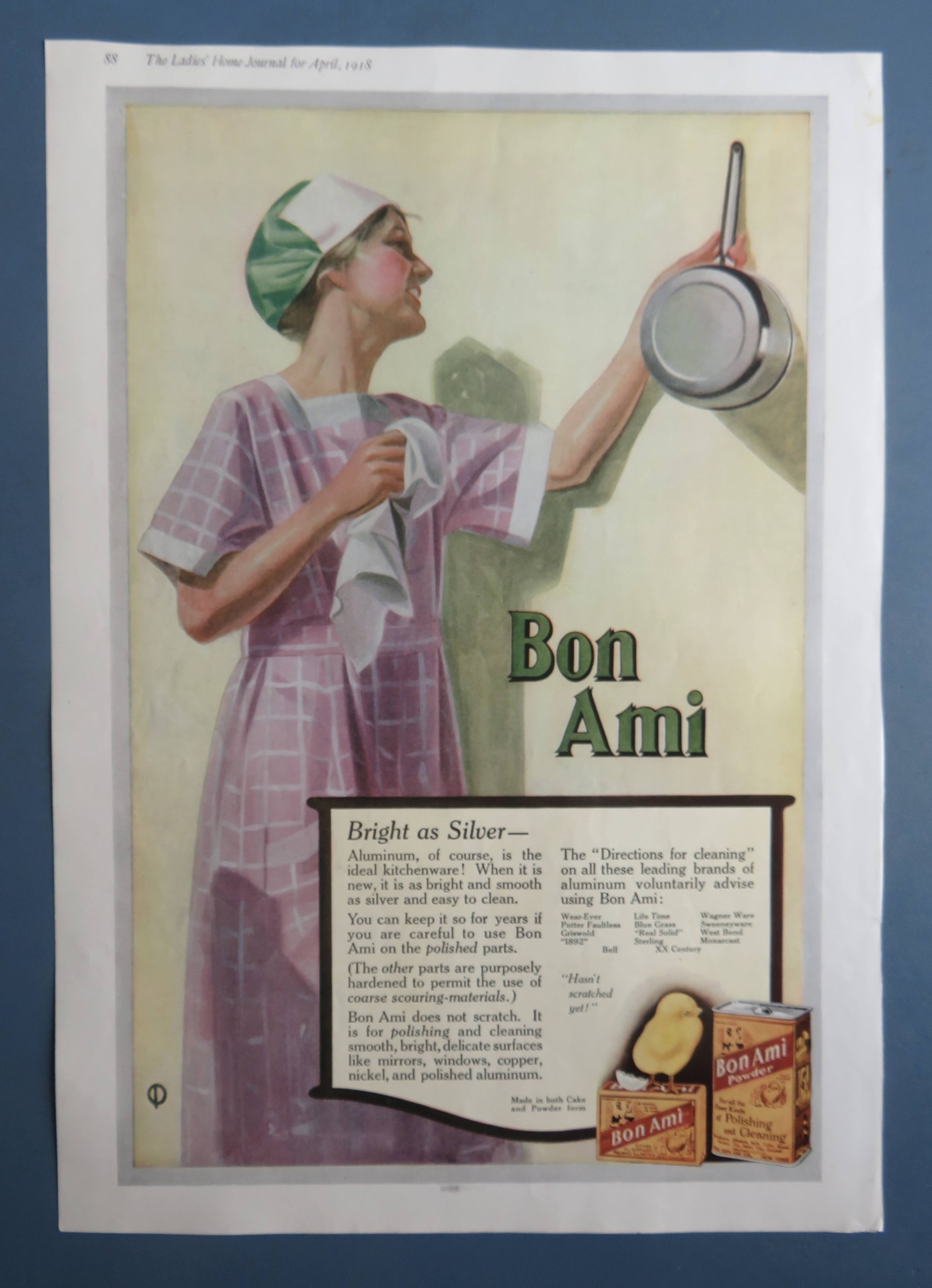 1918 Bon Ami Cleaner with Woman Looking At Pot