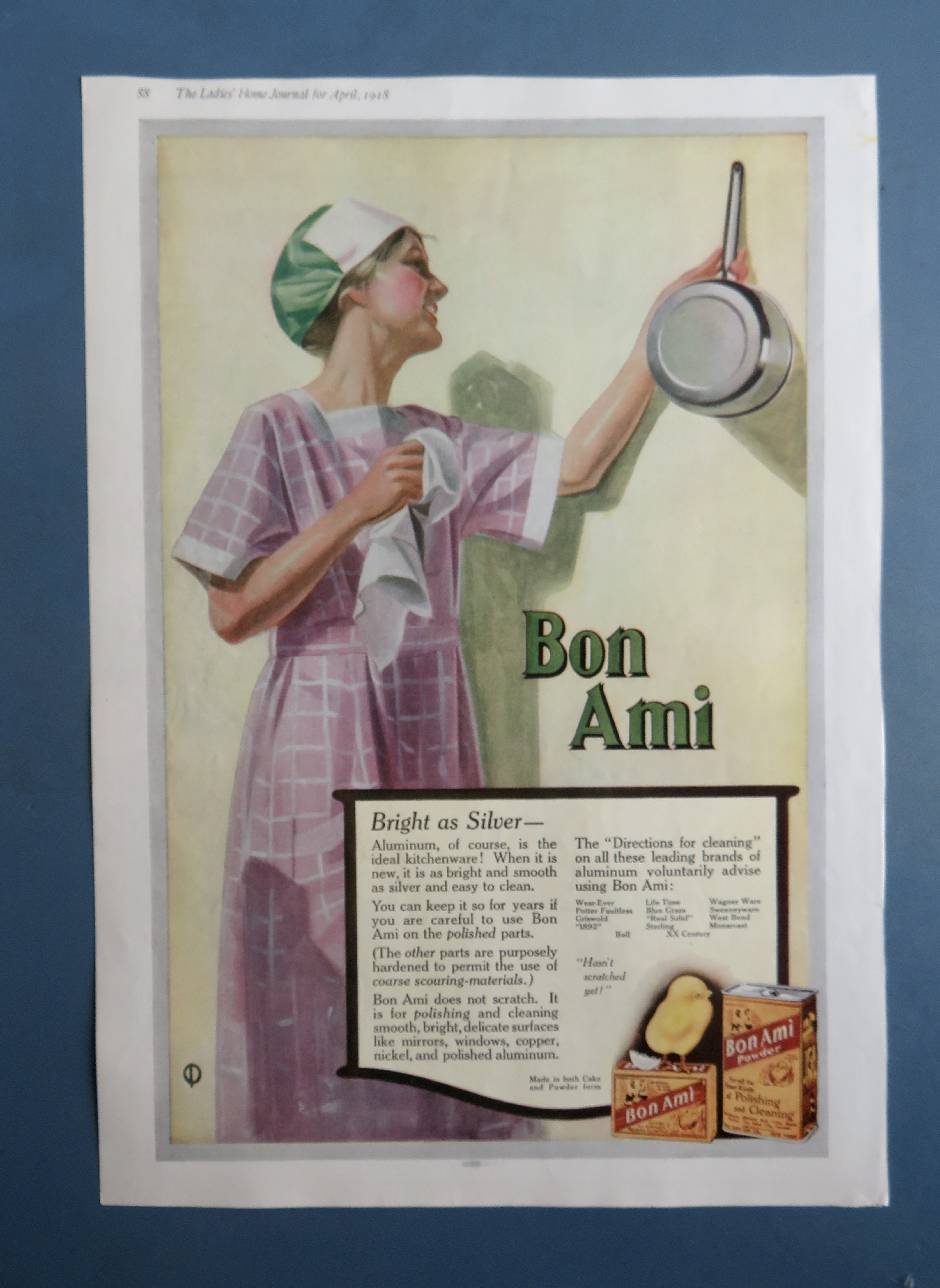 1918 Bon Ami Cleaner with Woman Looking At Pot