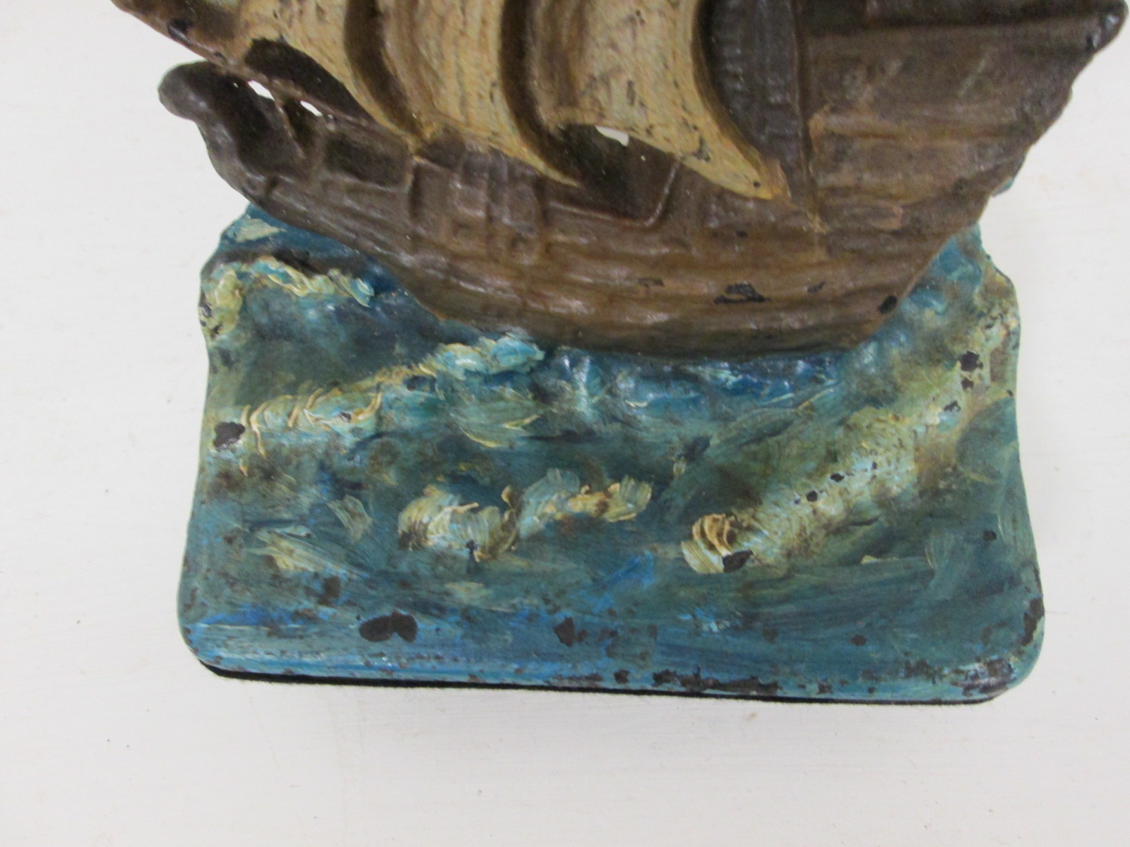 Door Stop Ship Full Sails at Sea Hand Painted