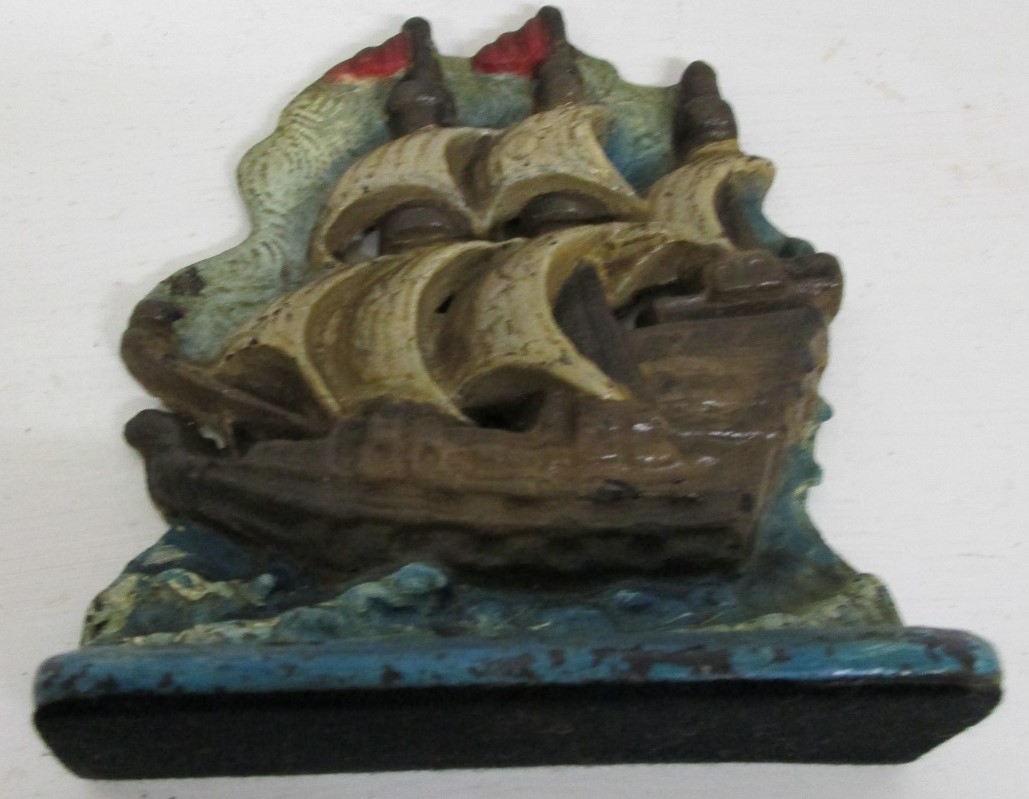 Door Stop Ship Full Sails at Sea Hand Painted