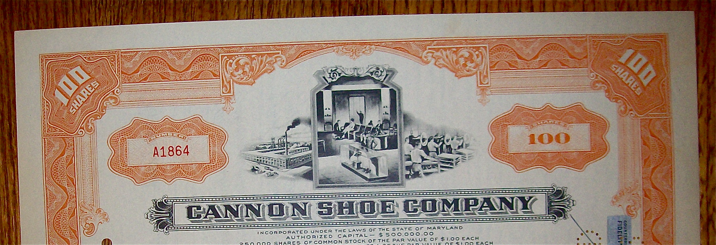 1955 Cannon Shoe Company 100 Shares Stock
