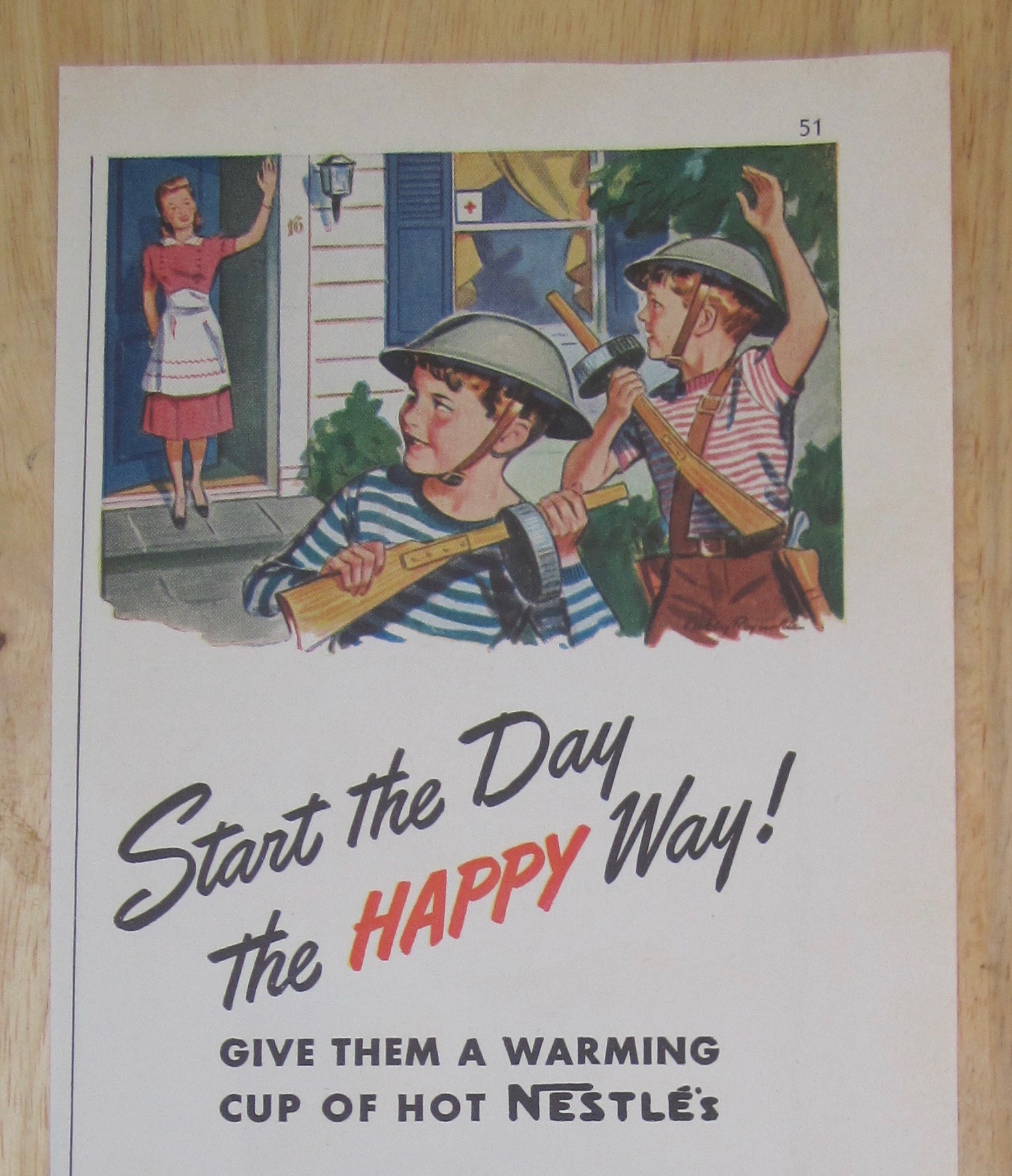1942 Nestle's Sweet Milk Cocoa with Mom Waving to Boys
