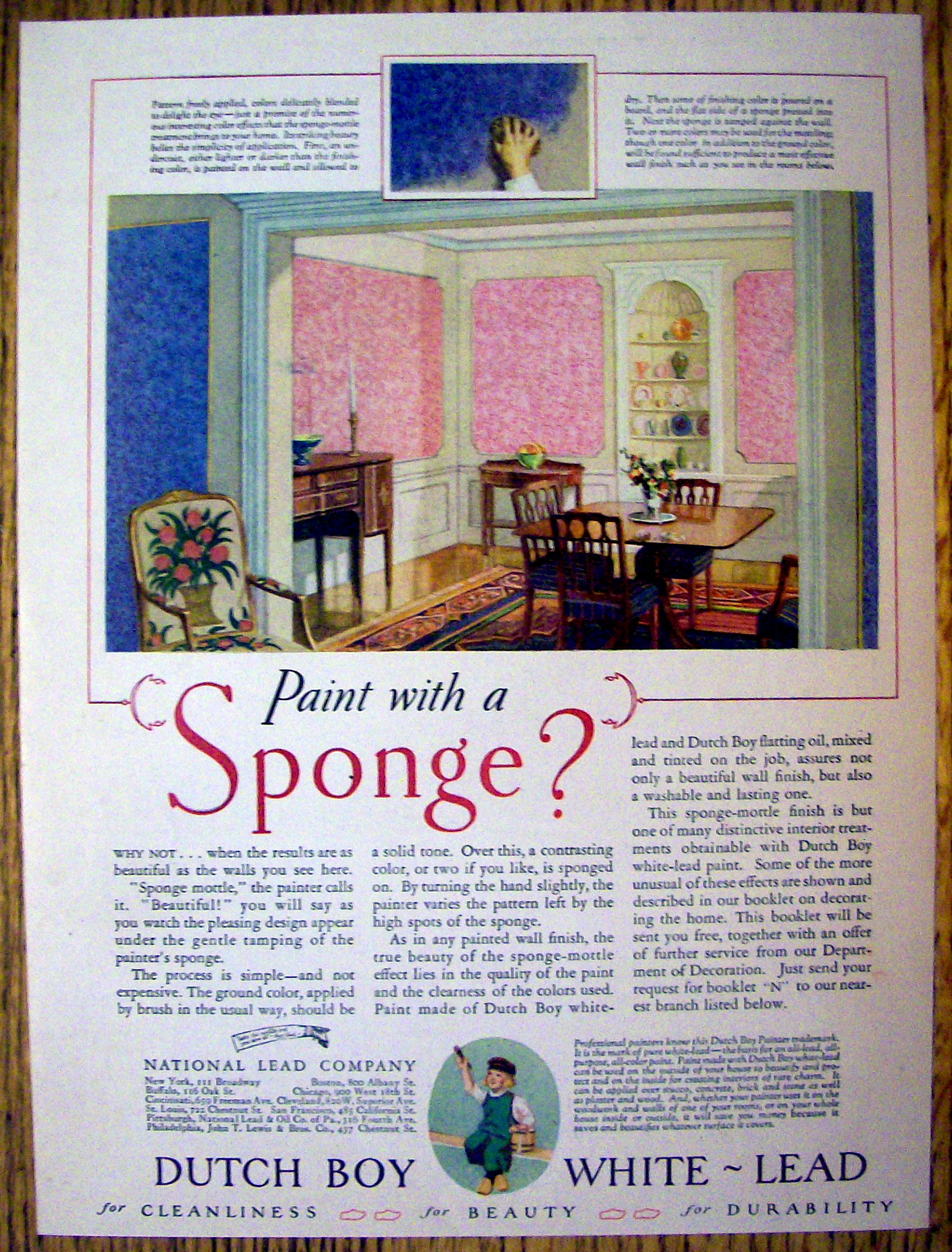 1927 Dutch Boy White Lead Paint with Sponge Painting