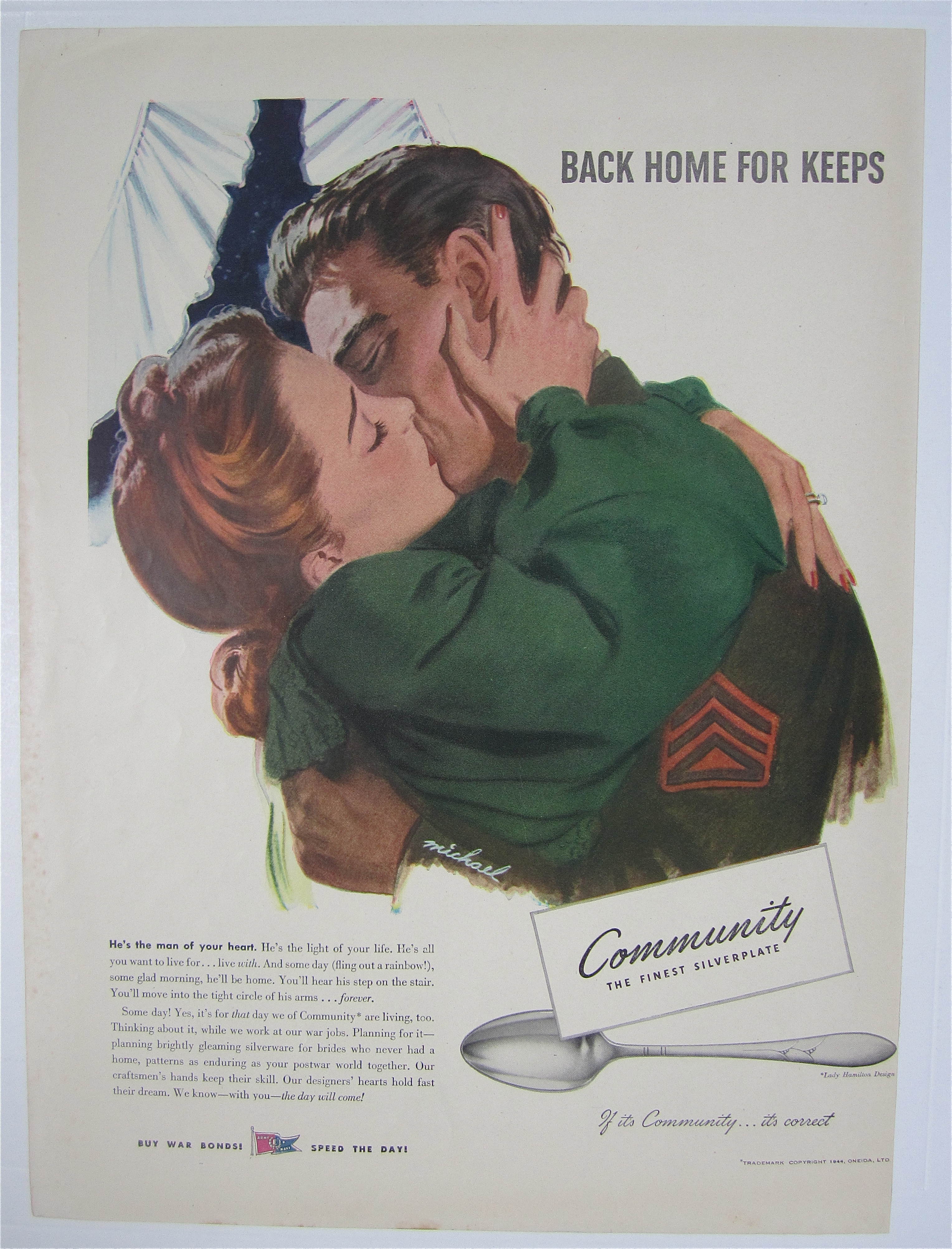 1944 Community Silver Plate w/ Woman & Soldier Kissing
