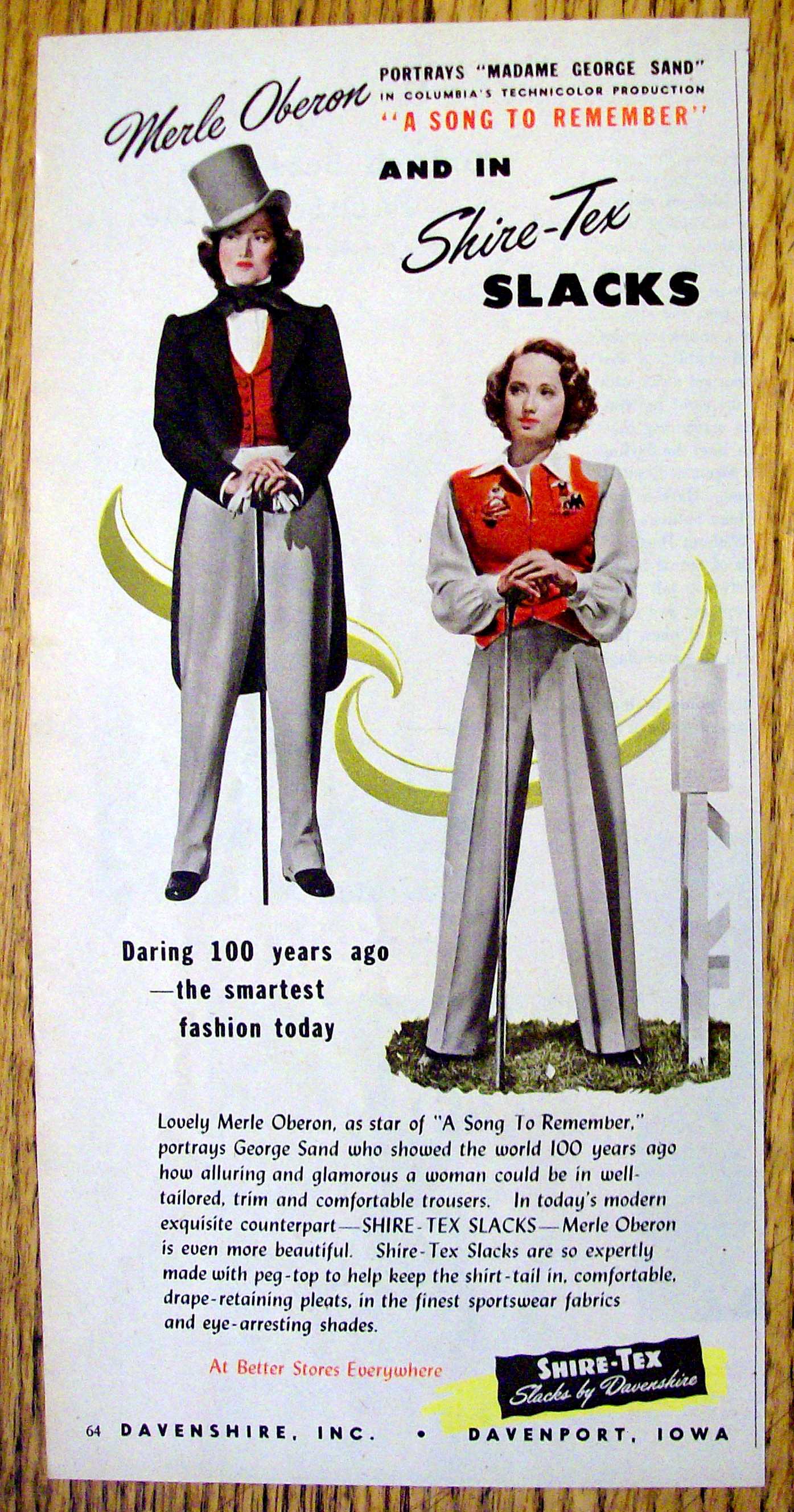 Vintage Ad: 1945 Shire Tex Slacks w/Merle Oberon
