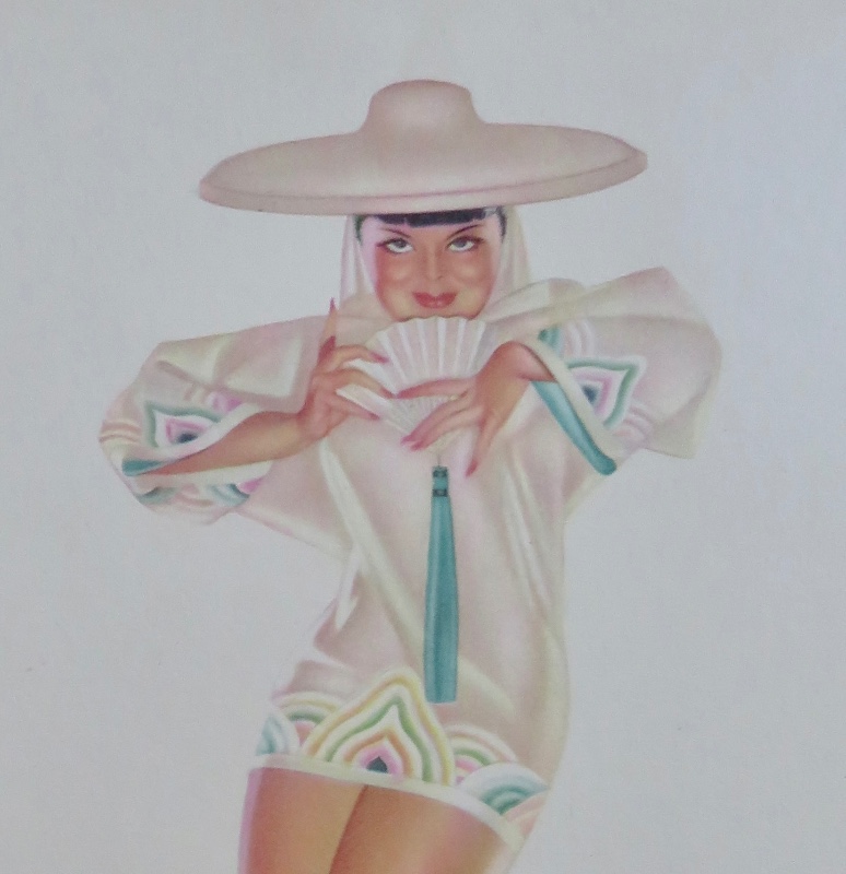 1940's Sexy George Petty Ziegfeld Follies Pin Up Girl Wearing A White Shirt While Wearing A White Sombrero