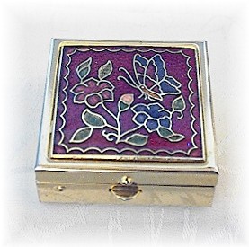 Small Goldtone & Red Enamel Pill Box