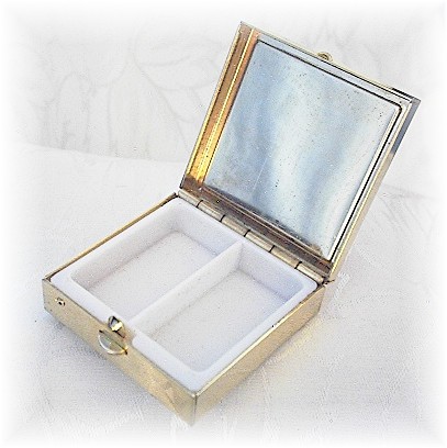 Small Goldtone & Red Enamel Pill Box