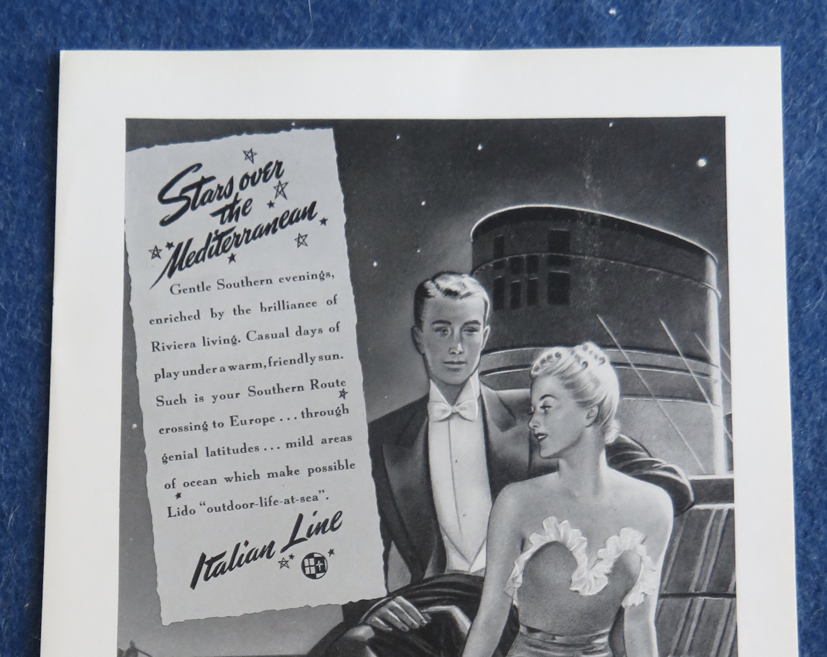 1938 Italian Line with Man & Woman Sitting On Deck