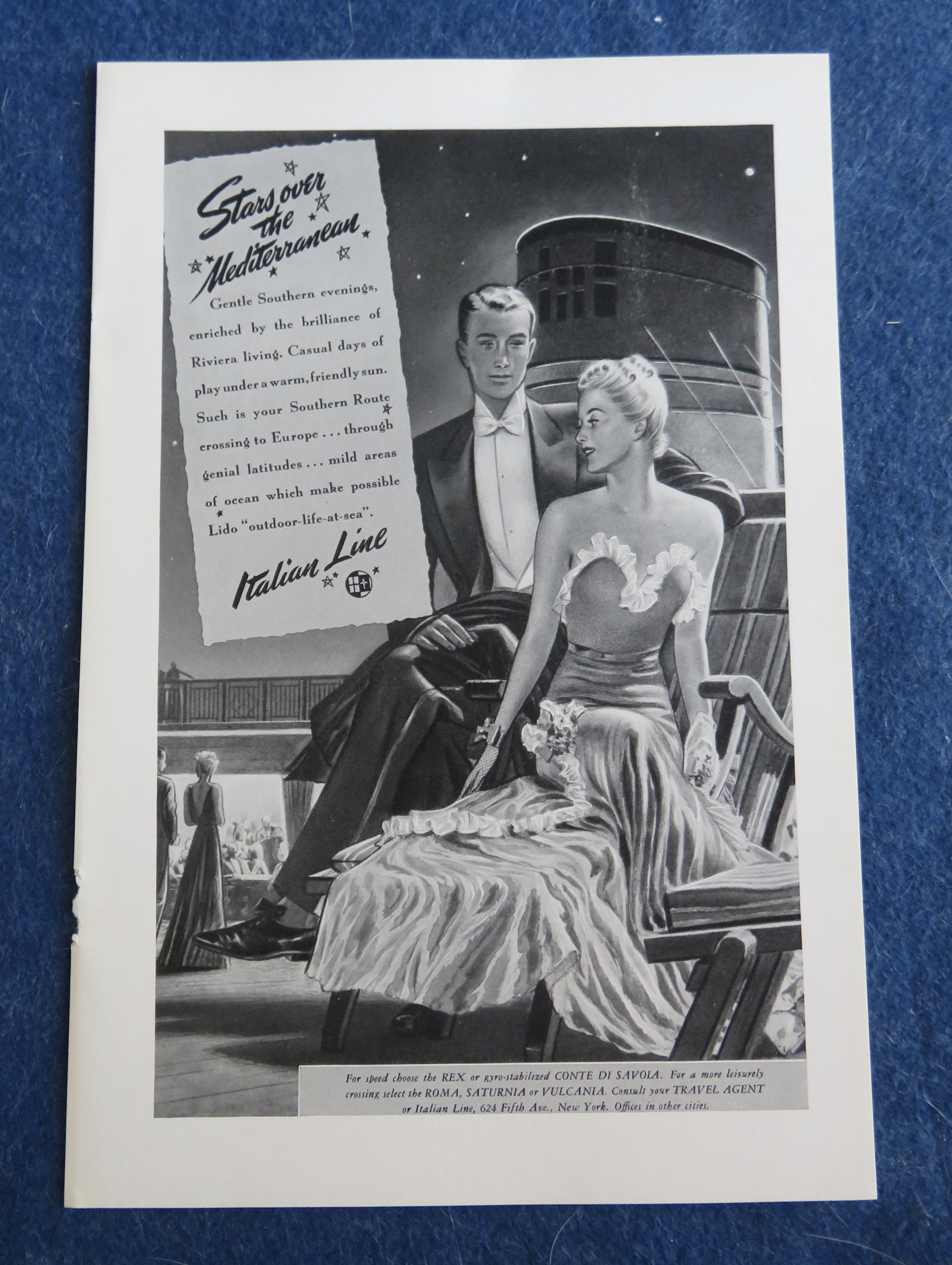 1938 Italian Line with Man & Woman Sitting On Deck