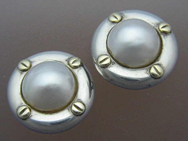 18K Gold Sterling Silver Mabe Pearl Clip Earrings