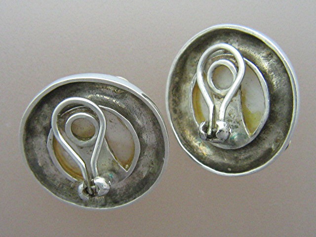 18K Gold Sterling Silver Mabe Pearl Clip Earrings