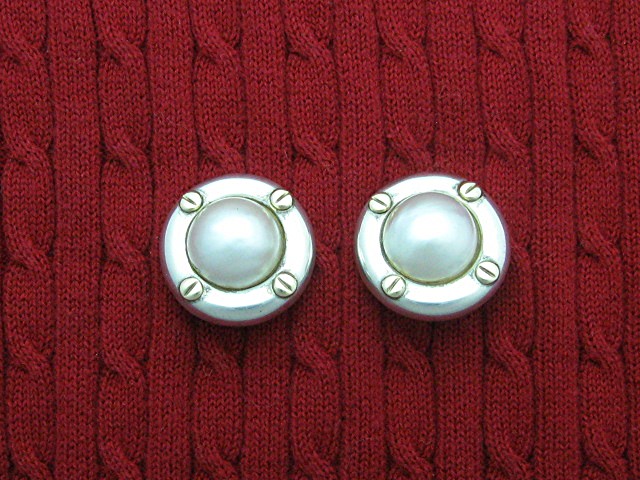 18K Gold Sterling Silver Mabe Pearl Clip Earrings