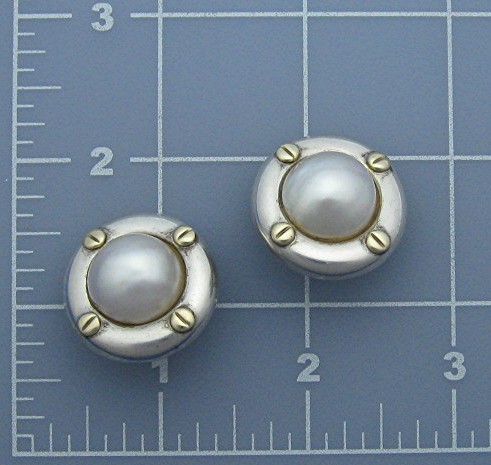 18K Gold Sterling Silver Mabe Pearl Clip Earrings