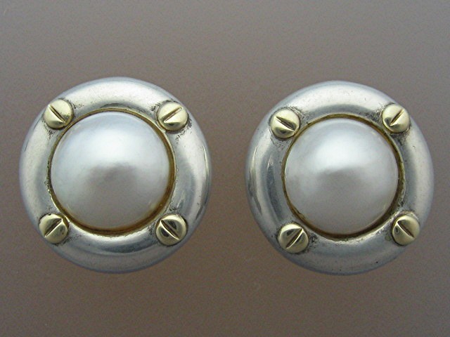 18K Gold Sterling Silver Mabe Pearl Clip Earrings