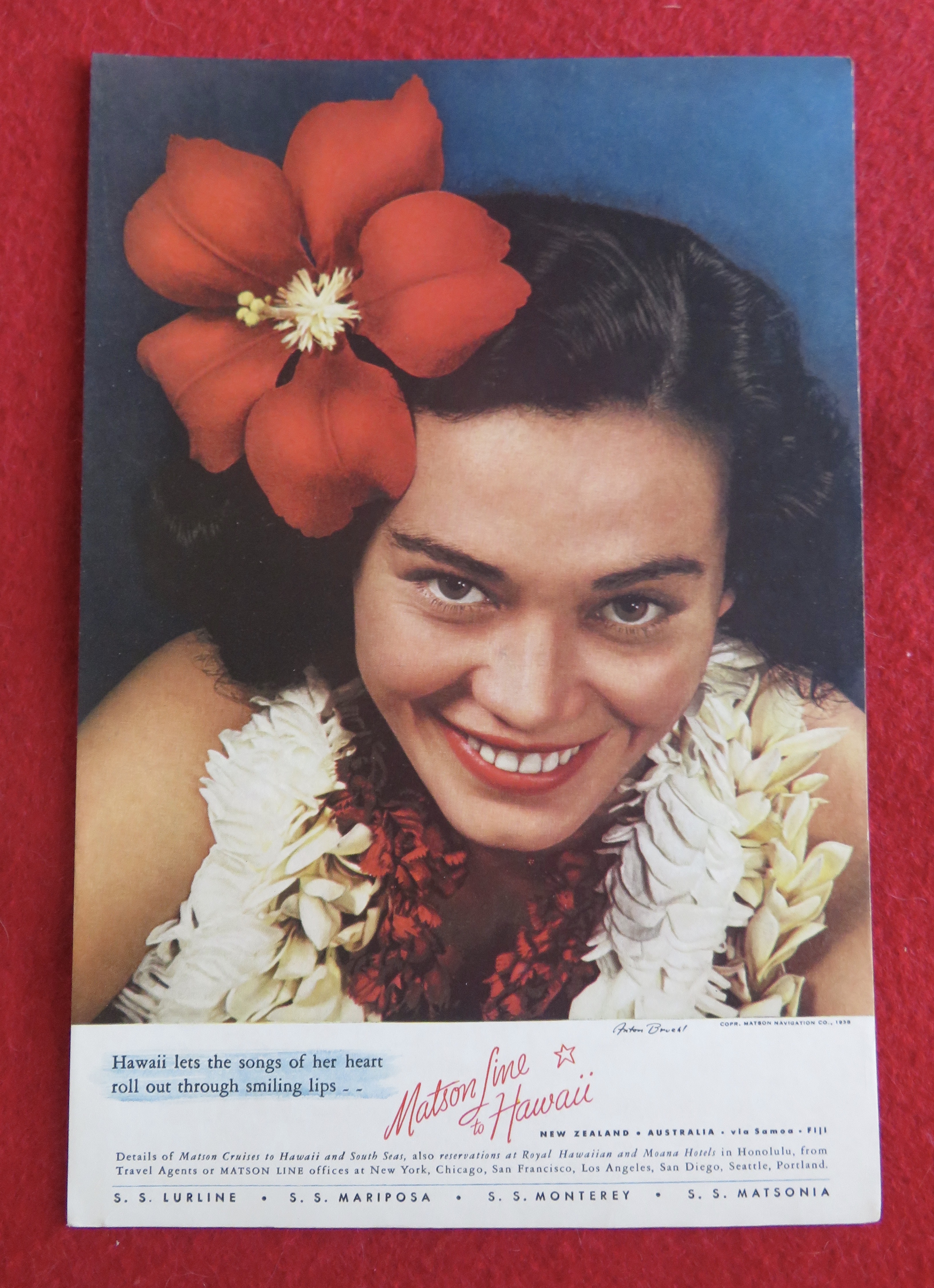 1938 Matson Line To Hawaii with Hawaiian Woman
